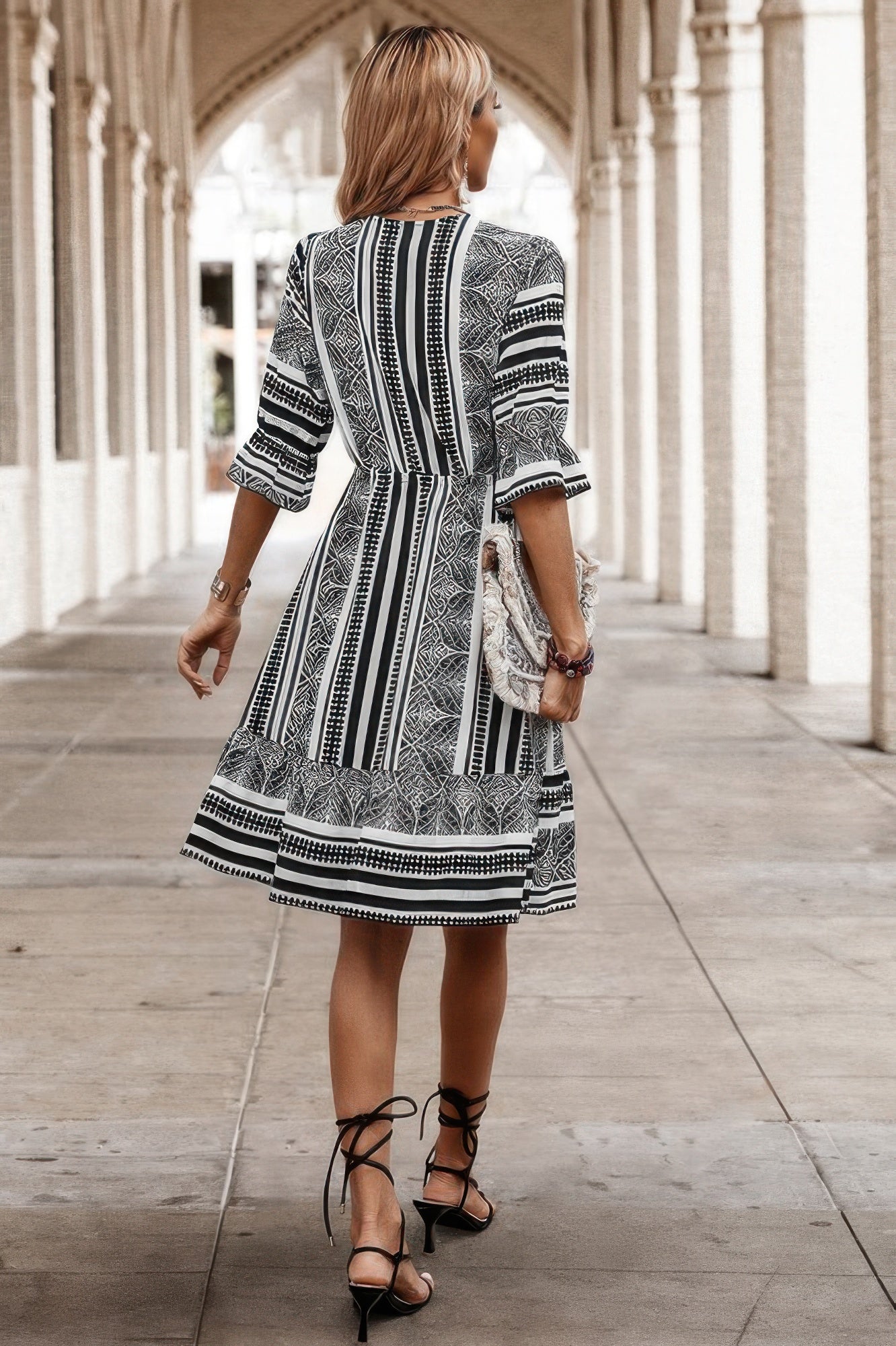 Allover Print Surplice Neck Ruffle Hem Fit Dress  Shop One Place