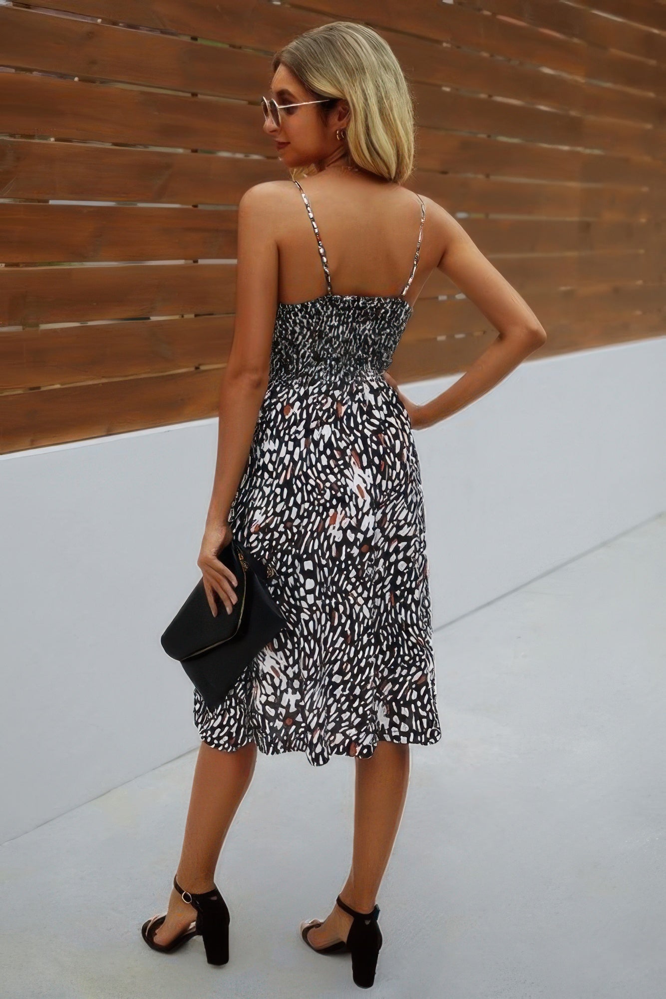 V Neck Spaghetti Strap Leopard Cut Out Midi Dress  Shop One Place