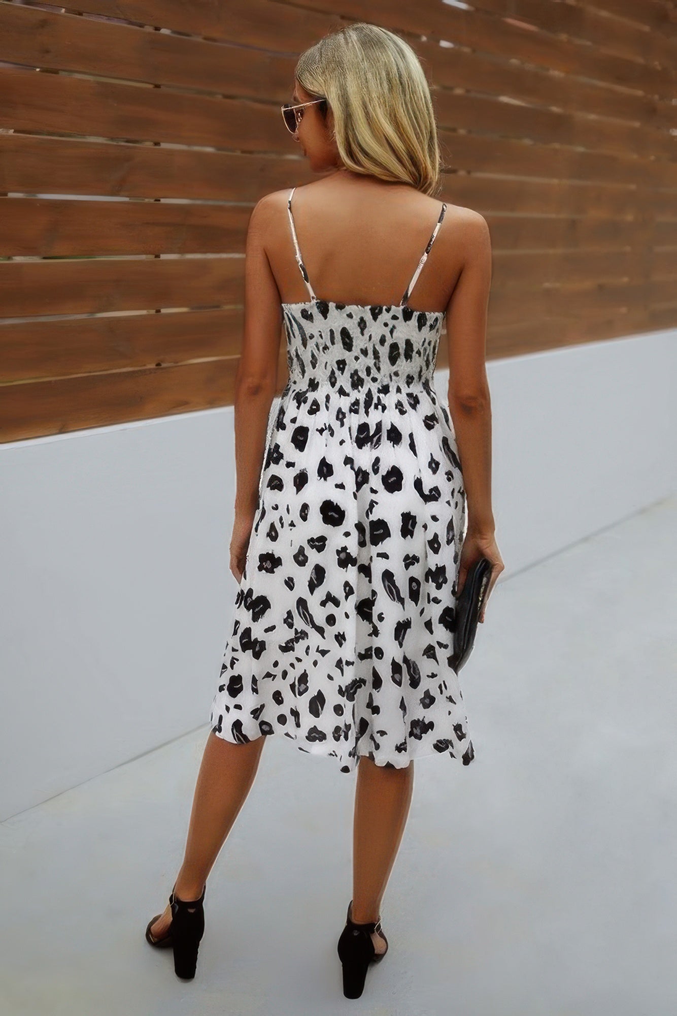 V Neck Spaghetti Strap Leopard Cut Out Midi Dress  Shop One Place