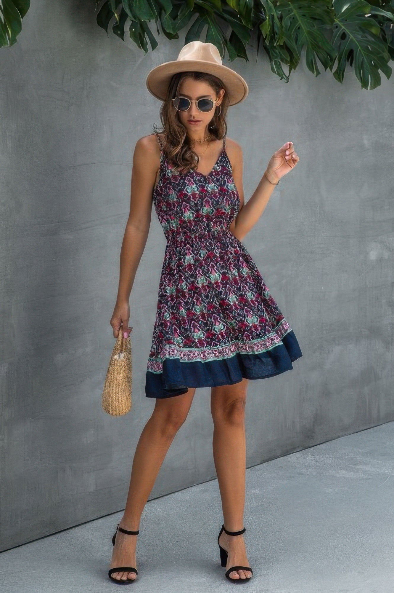 Floral Spaghetti Strap Button Down Ruffle Mini Dress  Shop One Place