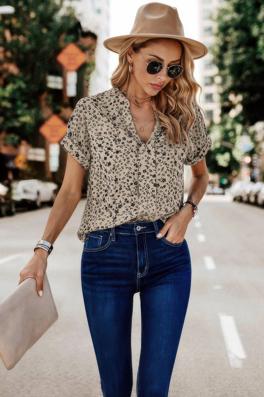 V Neck Floral Print Batwing Sleeve Blouse  Shop One Place