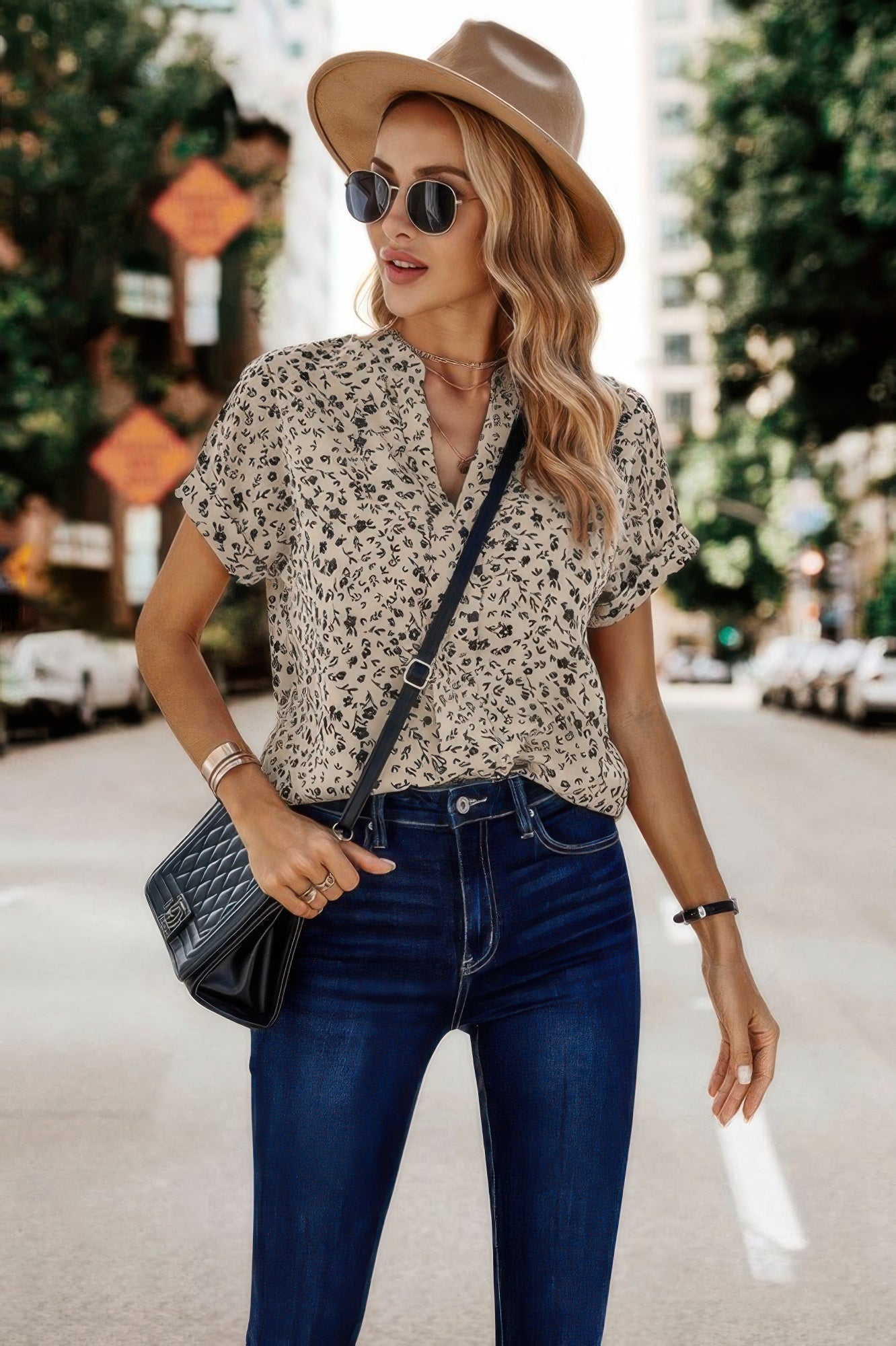 V Neck Floral Print Batwing Sleeve Blouse  Shop One Place