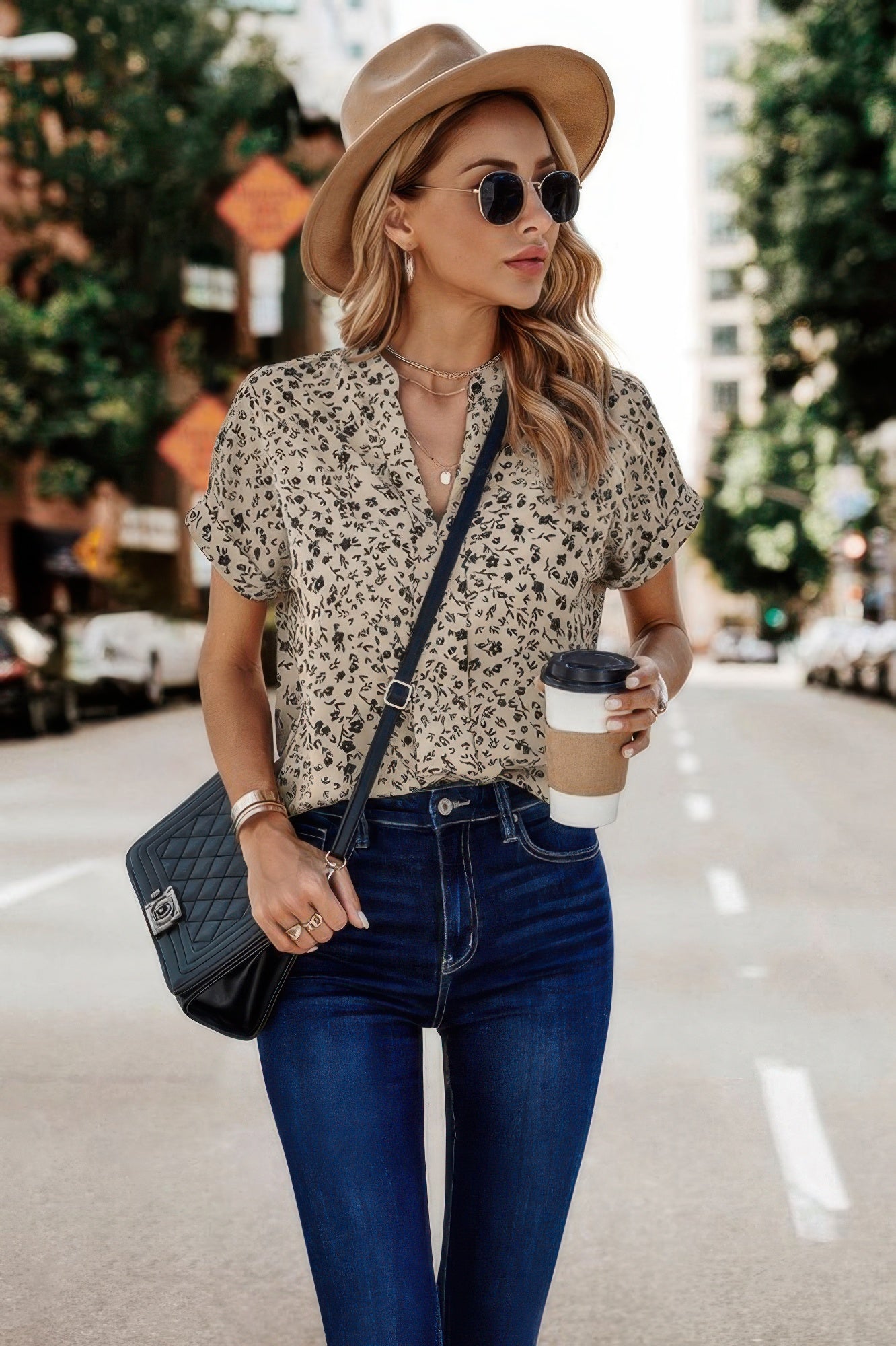 V Neck Floral Print Batwing Sleeve Blouse  Shop One Place