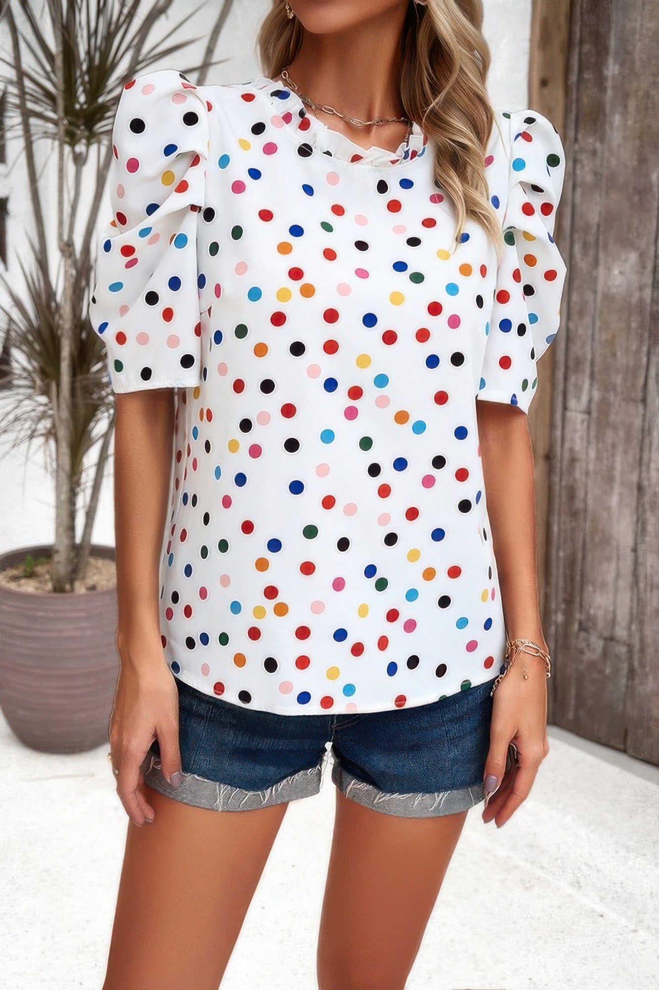Puff Sleeves Allover Print Knot Loose Fit Top  Shop One Place