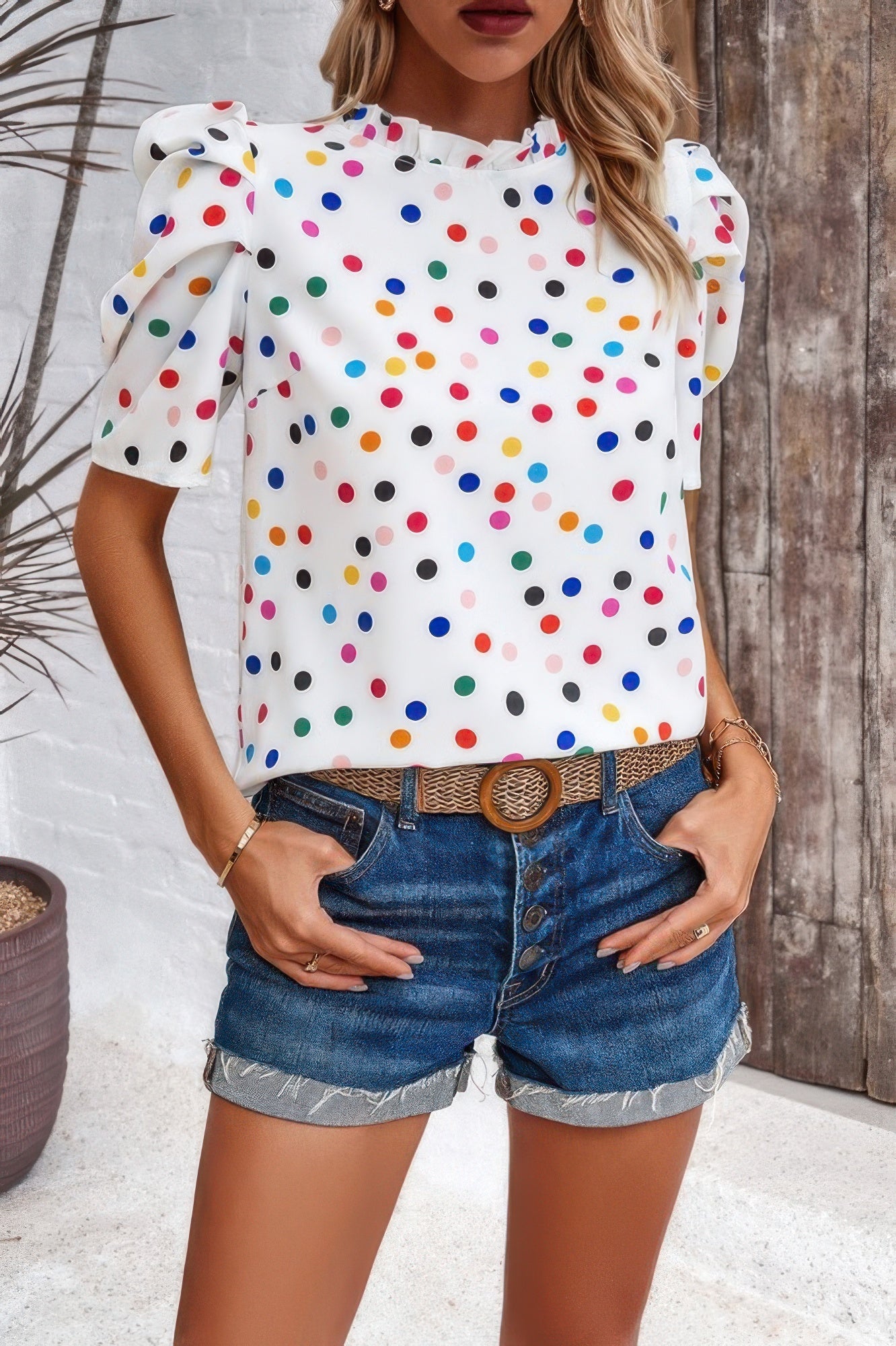 Puff Sleeves Allover Print Knot Loose Fit Top  Shop One Place