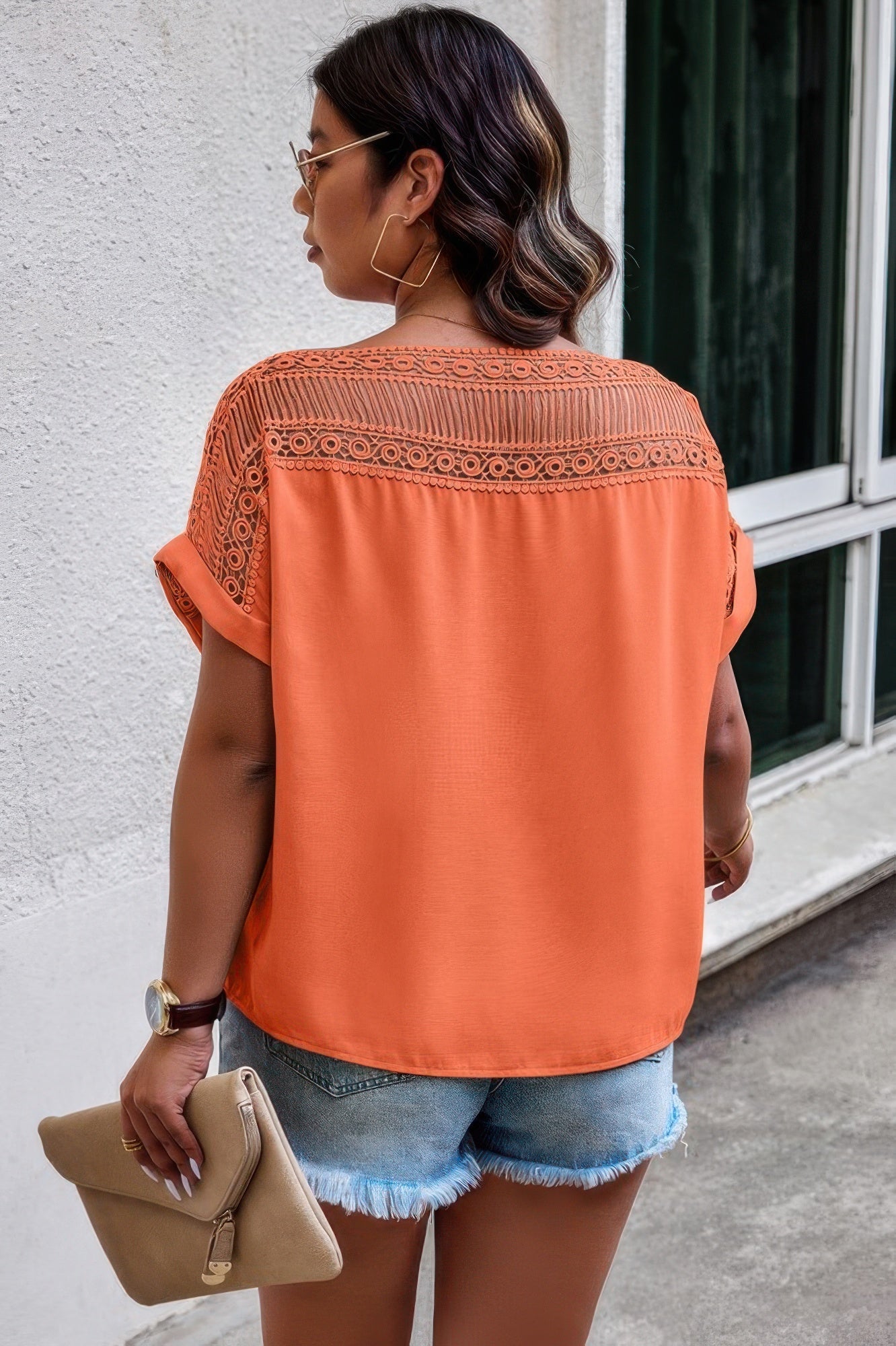 Lace Plus Pattern Printed Batwing Sleeve Blouse  Shop One Place