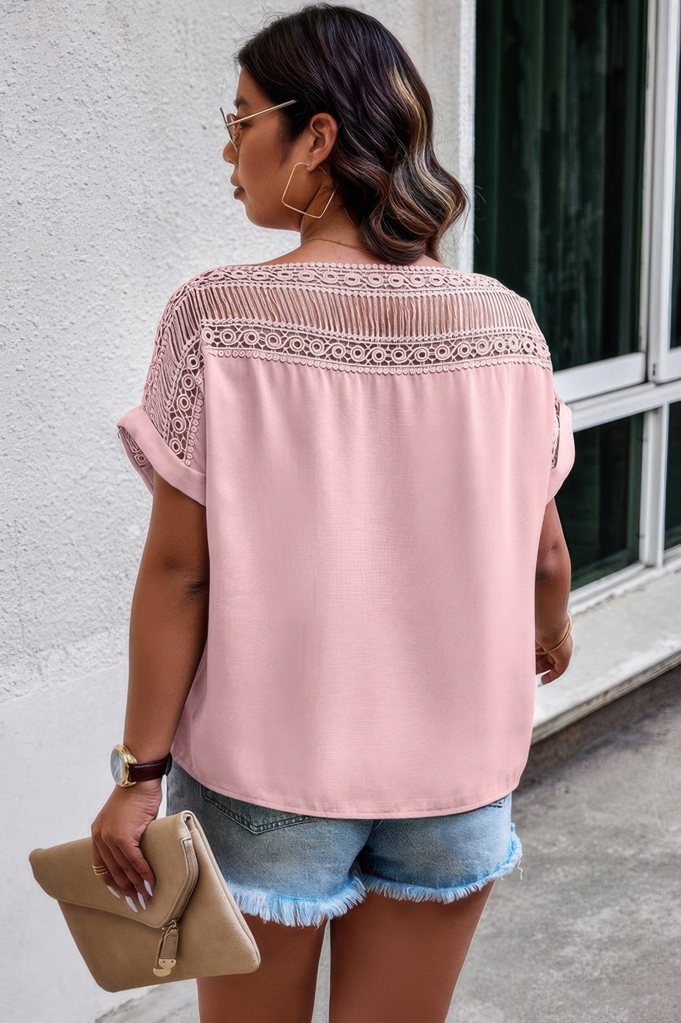 Lace Plus Pattern Printed Batwing Sleeve Blouse  Shop One Place