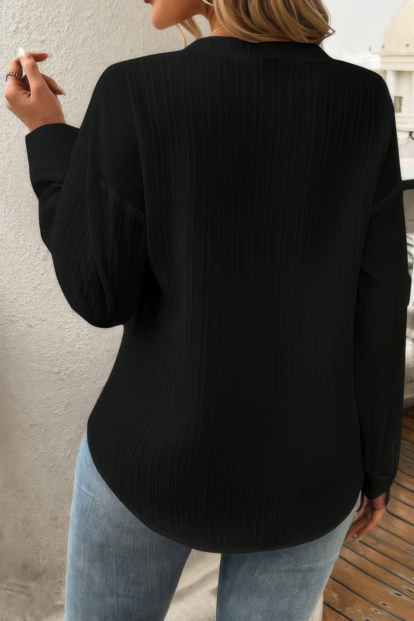 Solid Buttons V Neck Elegant Front Pockets Blouse  Shop One Place