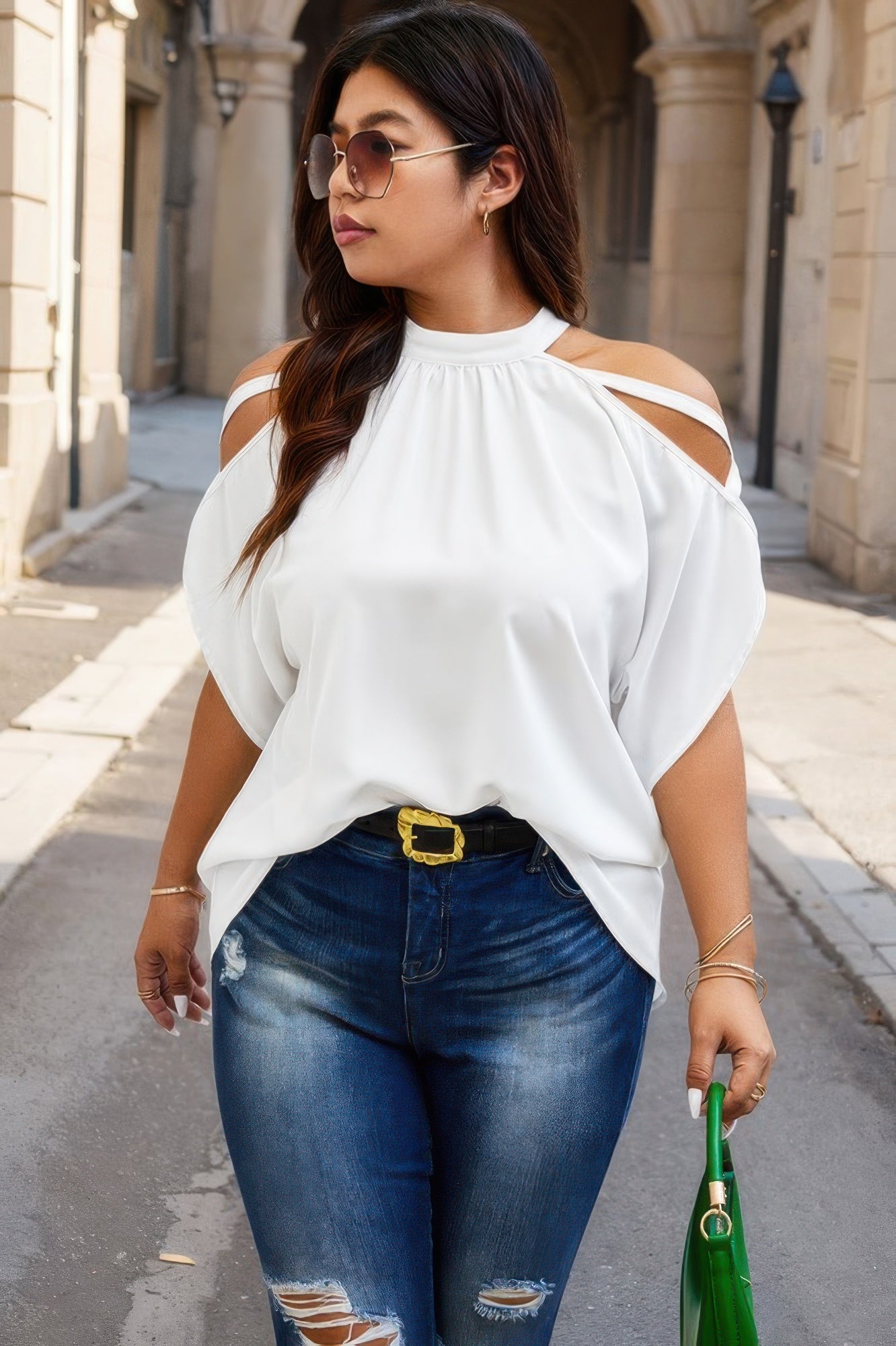 Plus Halter Open Shoulder Bat Sleeves Loose Top  Shop One Place