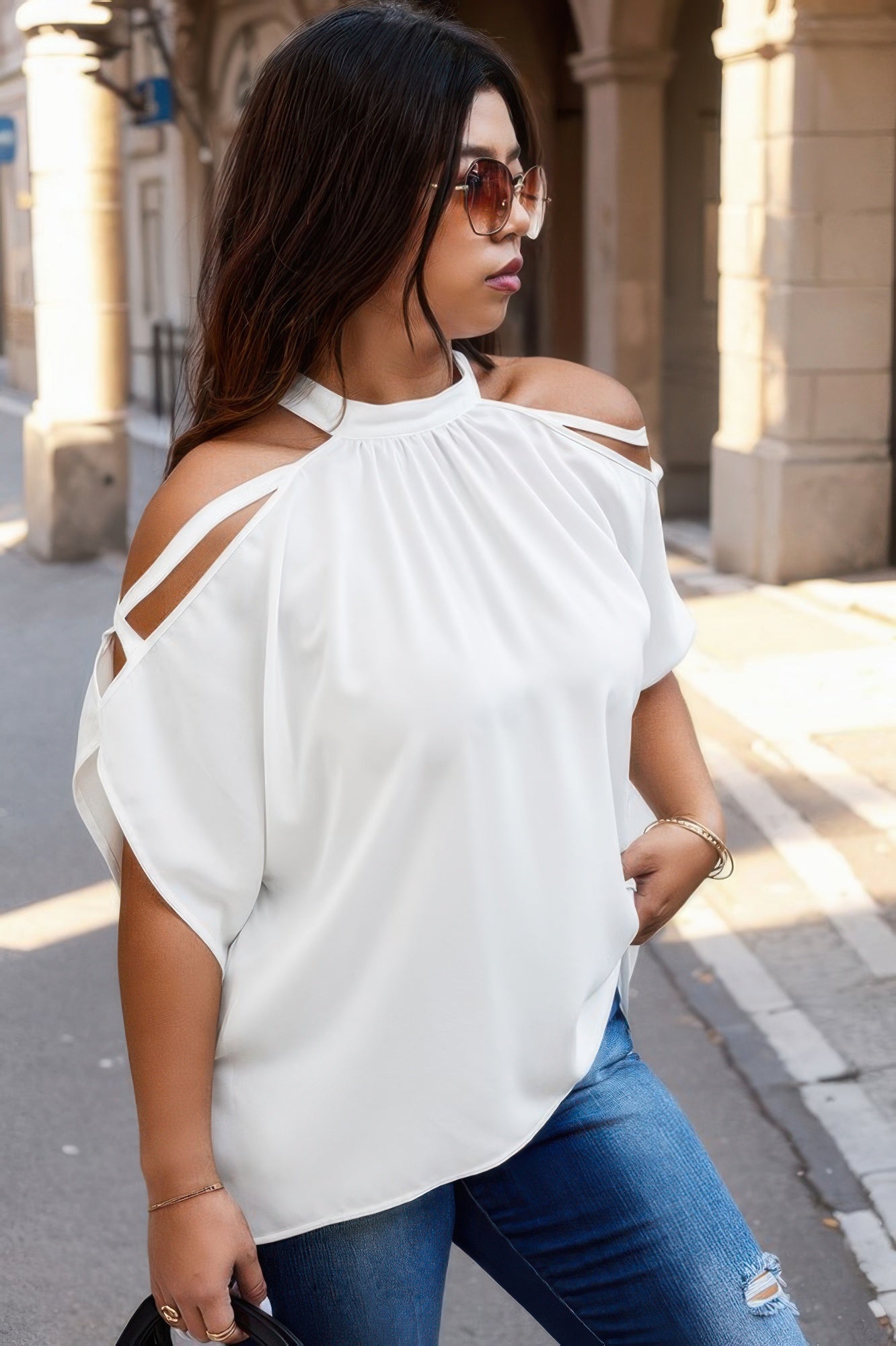 Plus Halter Open Shoulder Bat Sleeves Loose Top  Shop One Place
