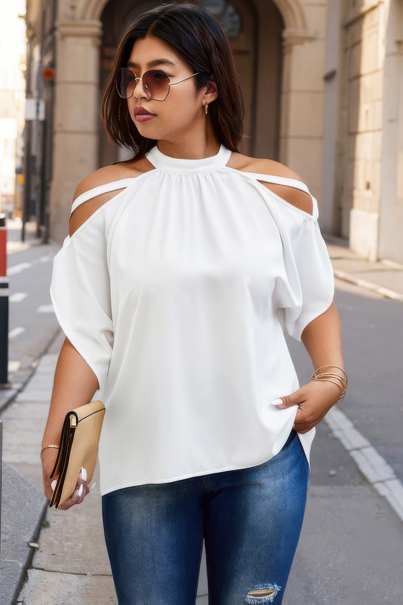 Plus Halter Open Shoulder Bat Sleeves Loose Top  Shop One Place