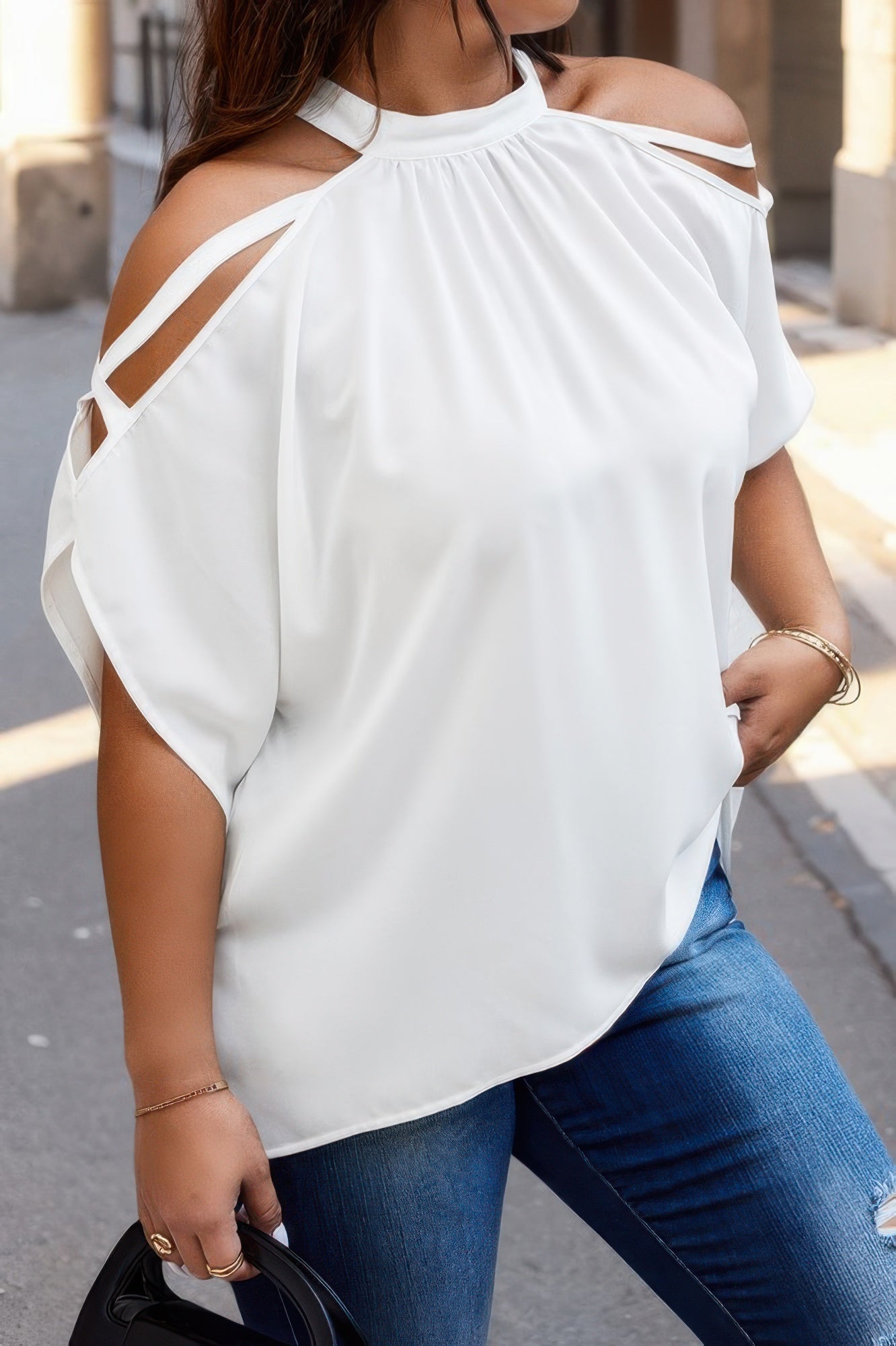 Plus Halter Open Shoulder Bat Sleeves Loose Top  Shop One Place