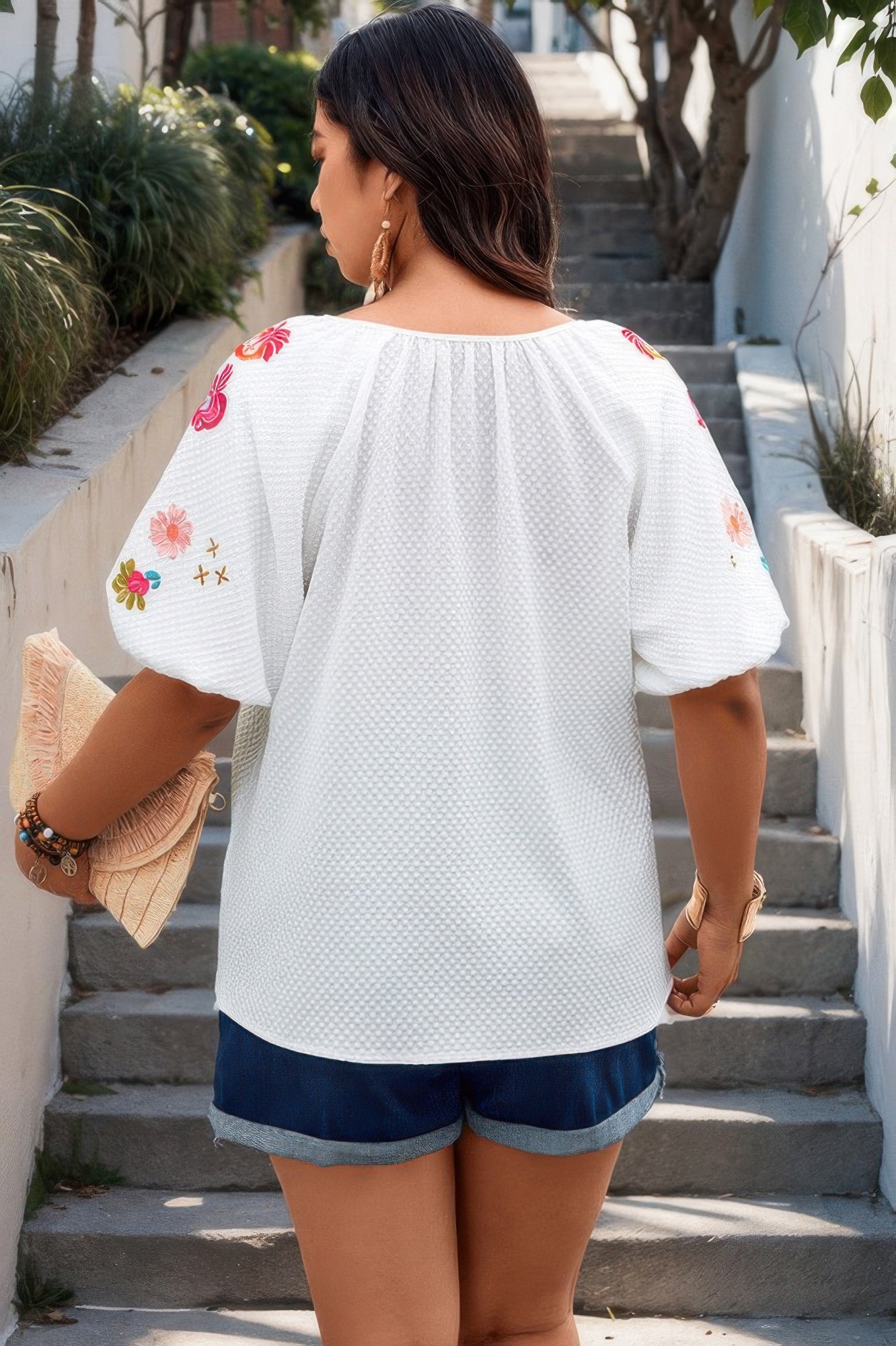 Floral V Neck Ruffle Puff Sleeve Lace Blouse  Shop One Place