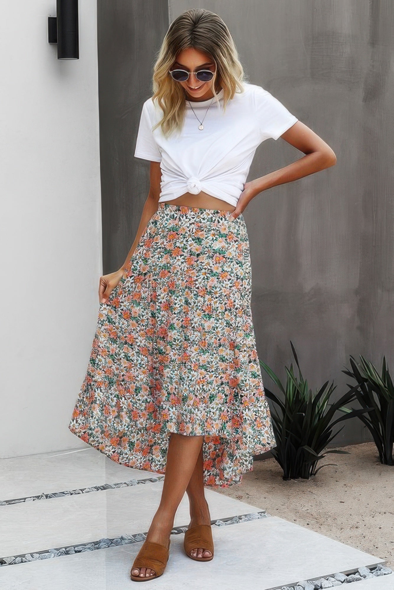 Floral Print High Waist Skirt A Line Long Skirt  Shop One Place