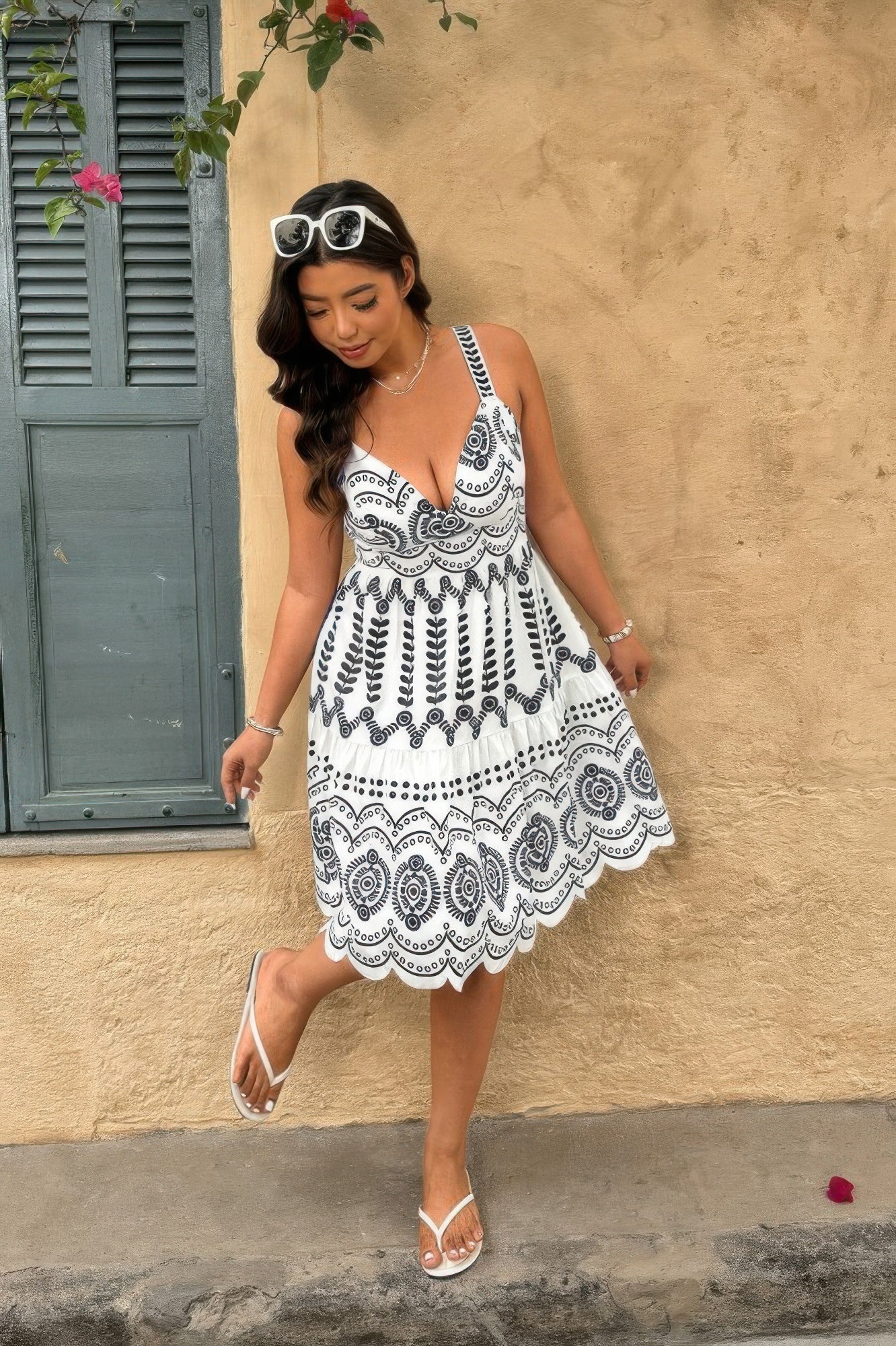 Plus Size Sleeveless Printed V Neck Woven Fit Dress  Shop One Place