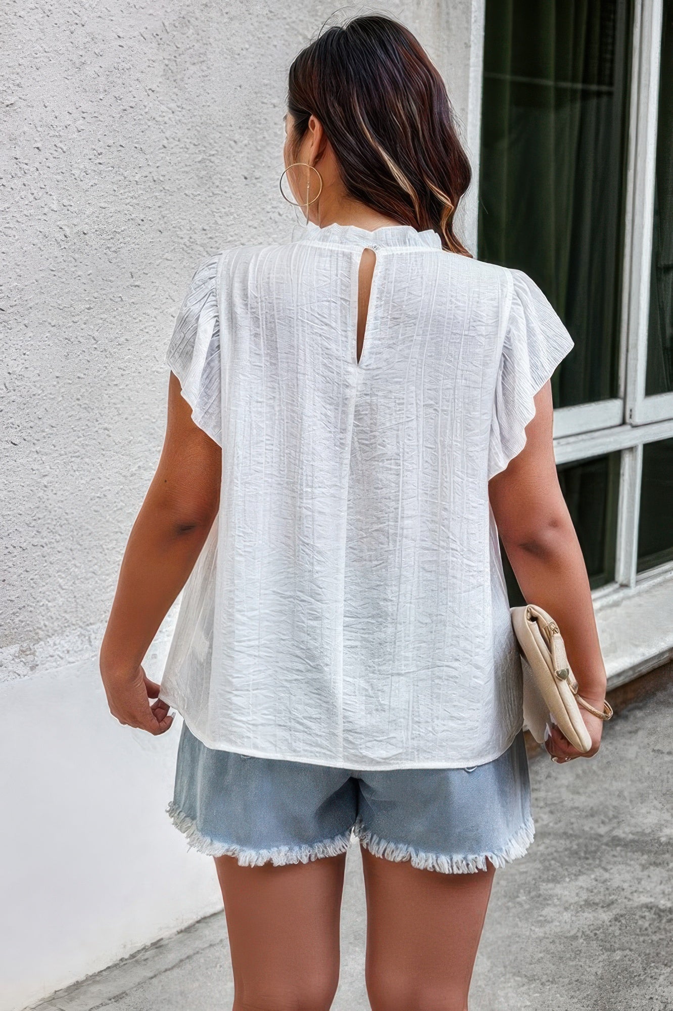 Plus Hollow Out Frill Collar Cap Sleeves Shirt  Shop One Place