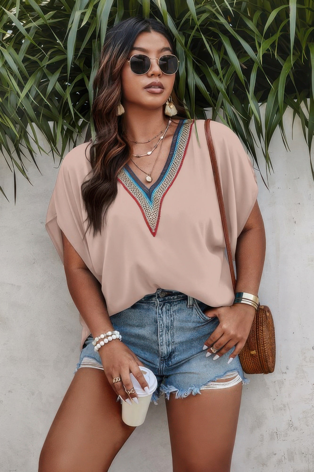 Plus Batwing Short Sleeve Lace V Neck Blouse  Shop One Place
