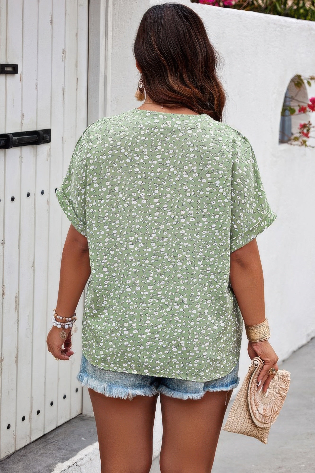 Plus Floral Print V Neck Short Sleeve Loose Blouse  Shop One Place