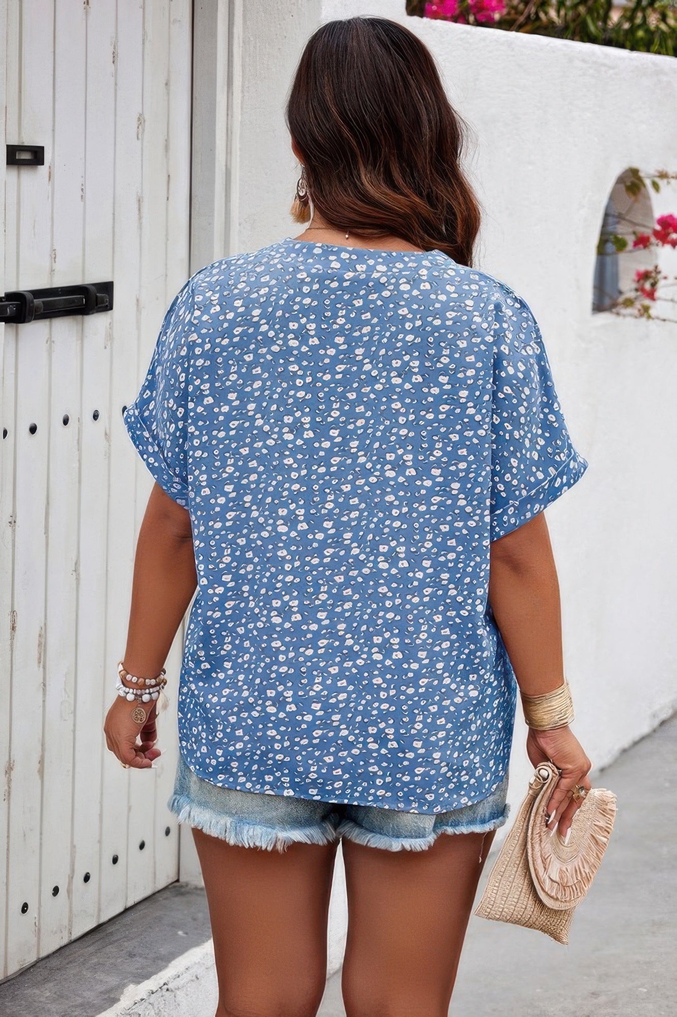 Plus Size Floral Print V Neck Short Sleeve Blouse  Shop One Place