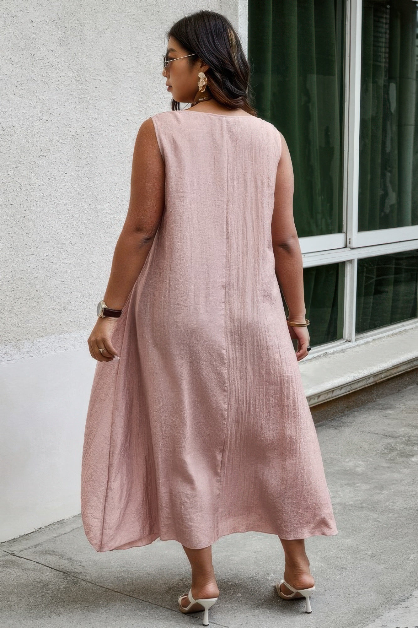 Solid Plus Notched Neck Wrap Sleeveless Loose Dress  Shop One Place
