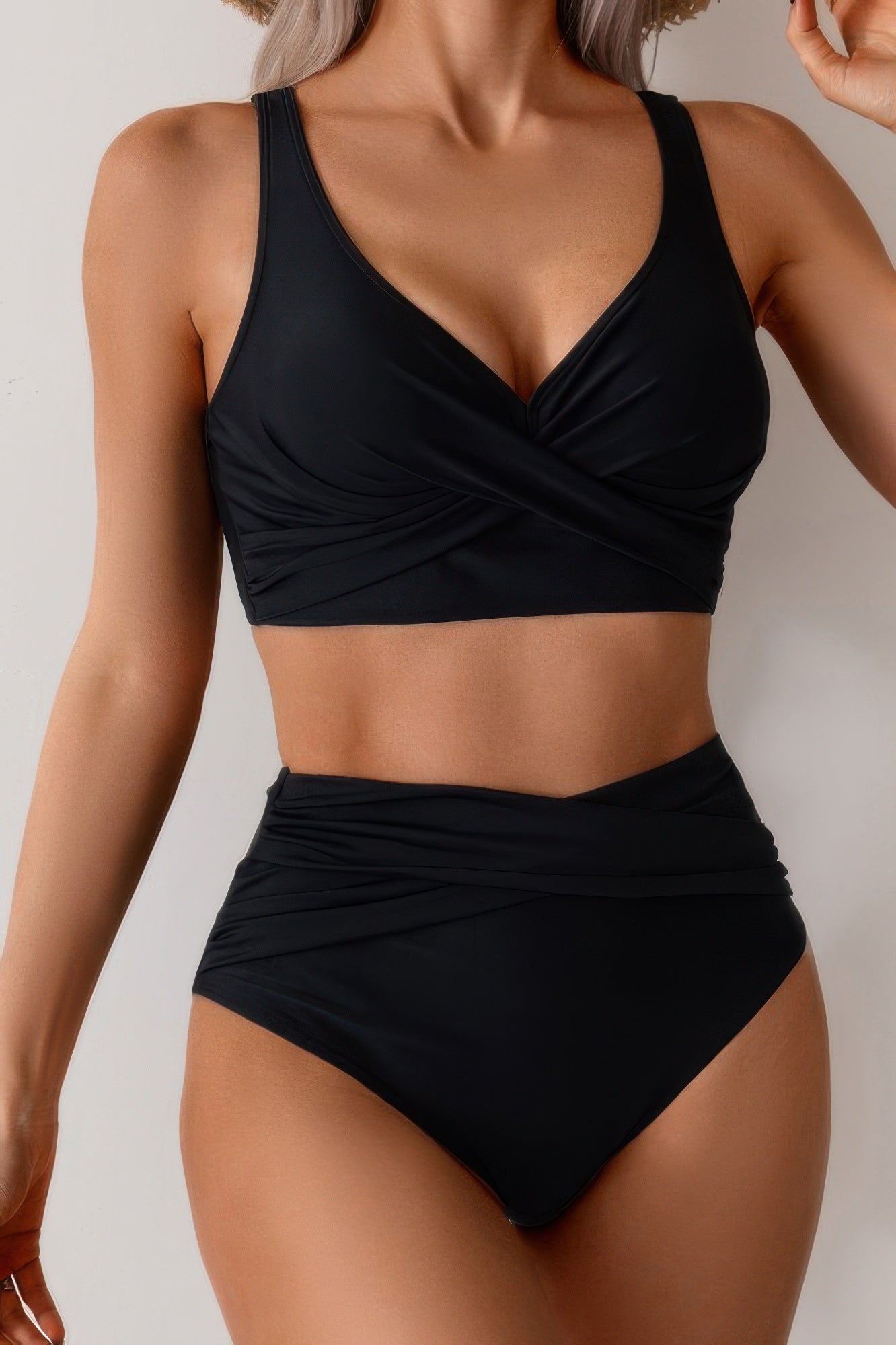 Solid Ruched High Waist Cross Push Up Swimsuit  Shop One Place