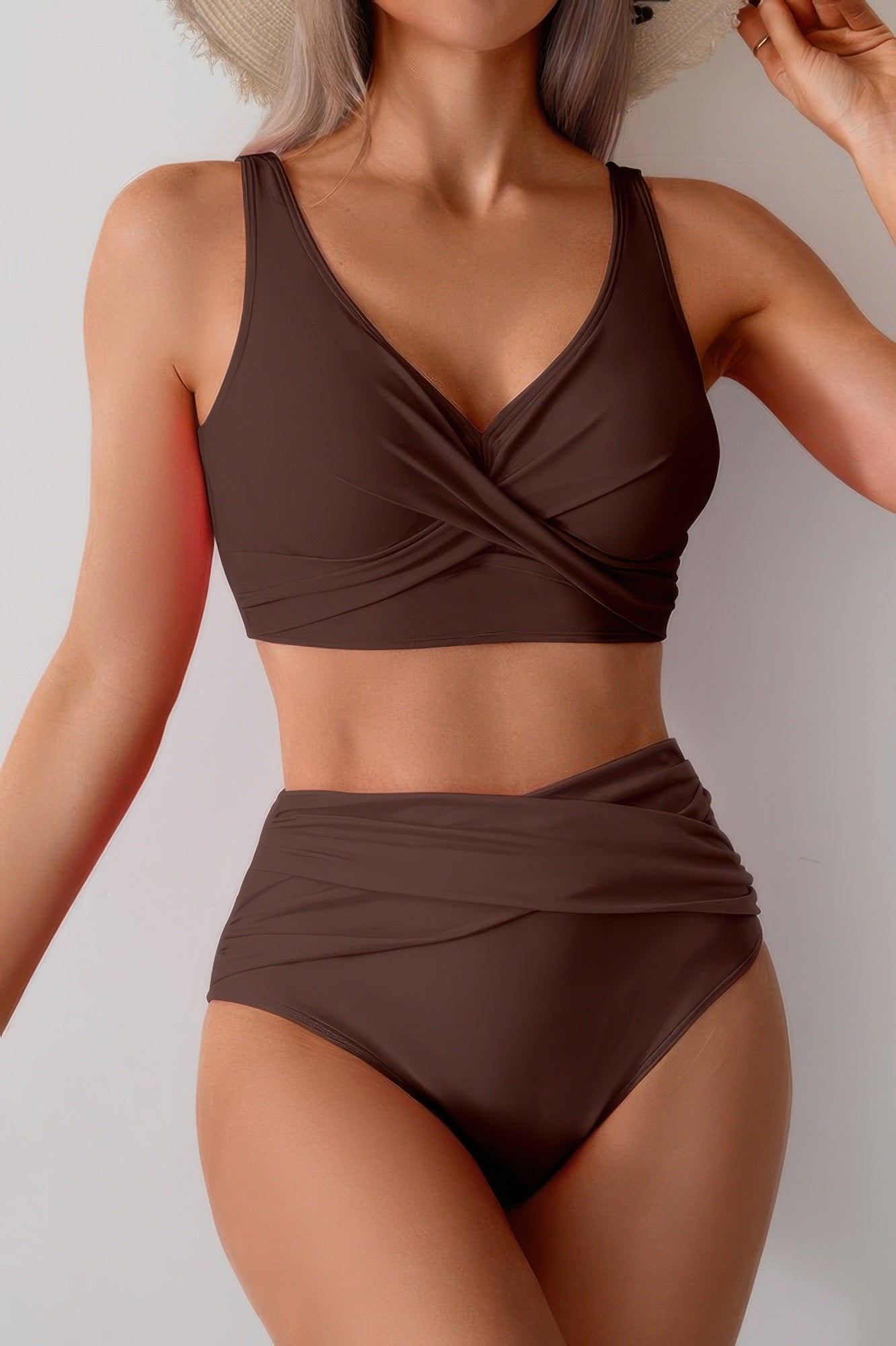 Solid Ruched High Waist Cross Push Up Swimsuit  Shop One Place