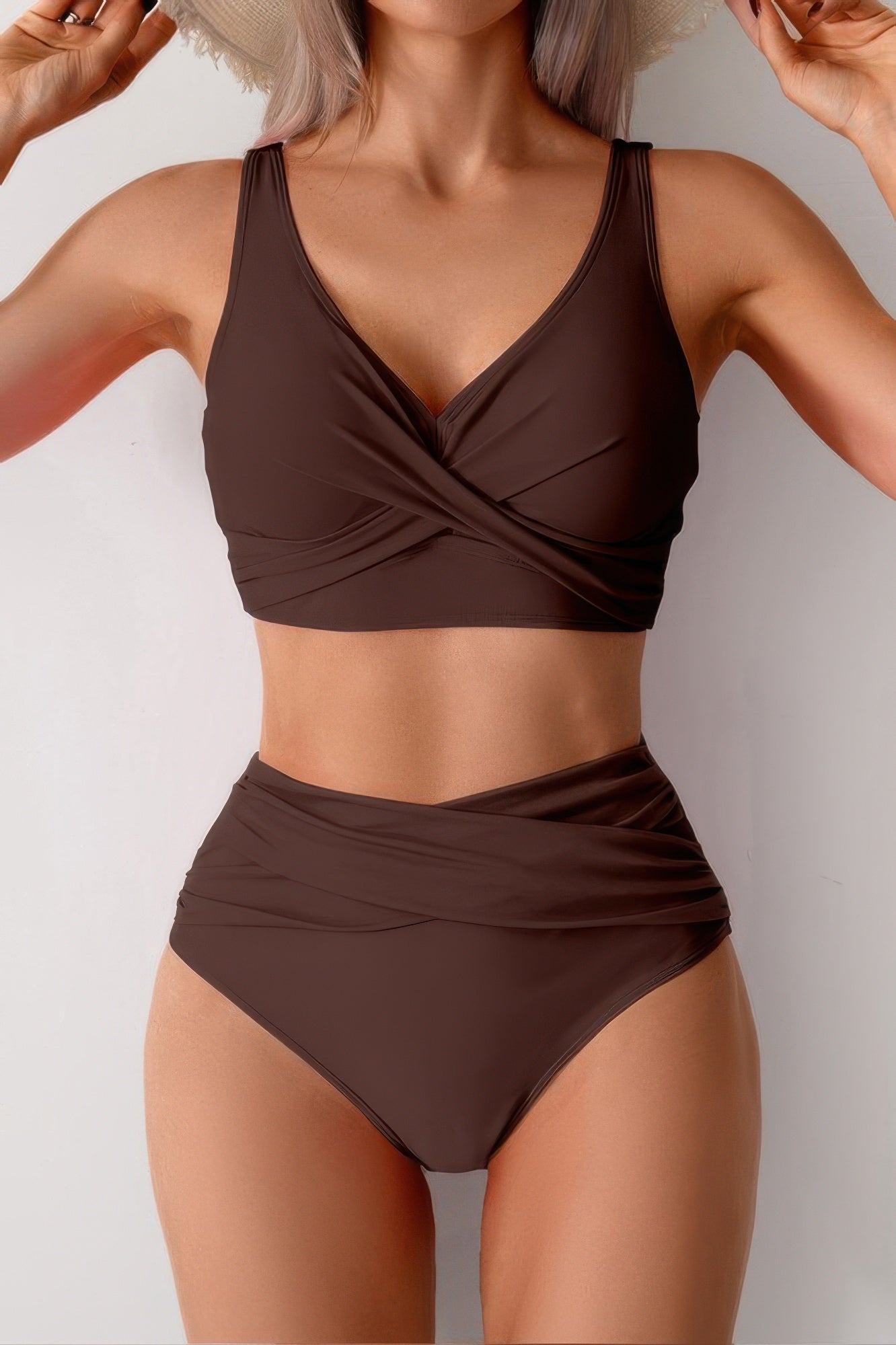 Solid Ruched High Waist Cross Push Up Swimsuit  Shop One Place