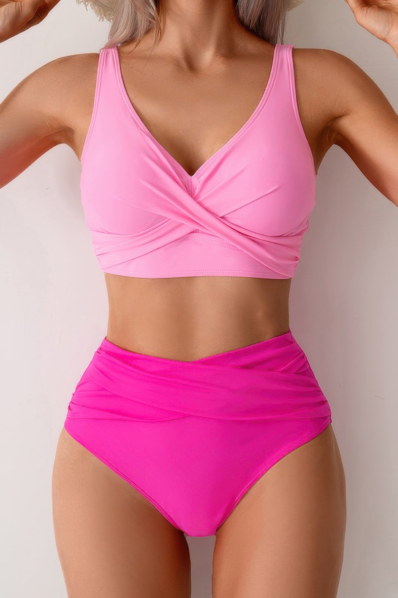 Solid Ruched High Waist Cross Push Up Swimsuit  Shop One Place