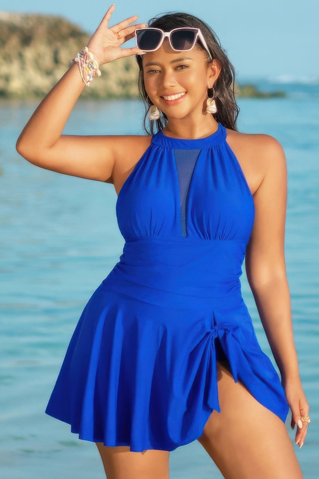 Plus Size Halter Ruched Sleeveless Swim Dress  Shop One Place