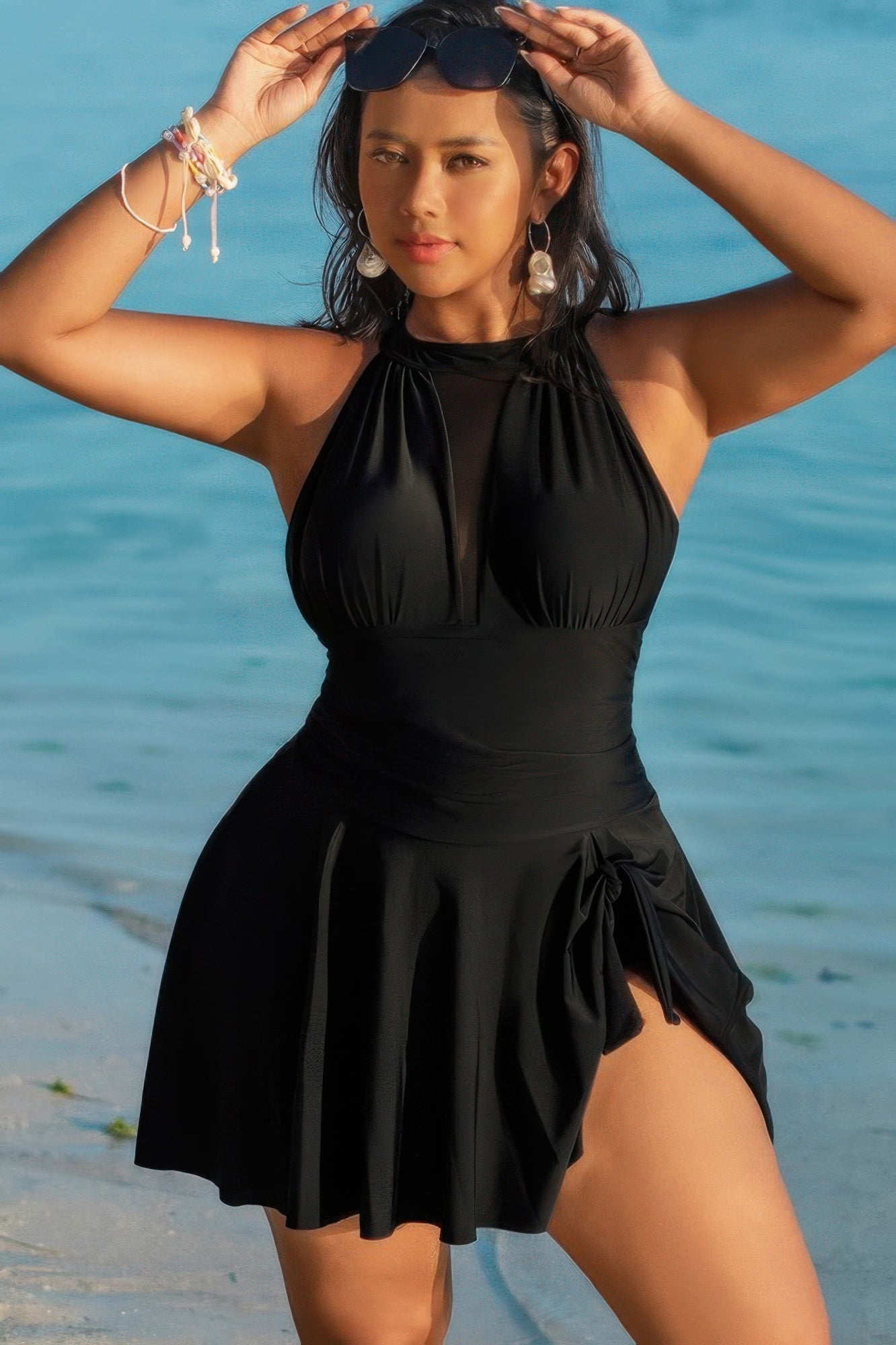 Plus Size Halter Ruched Sleeveless Swim Dress  Shop One Place