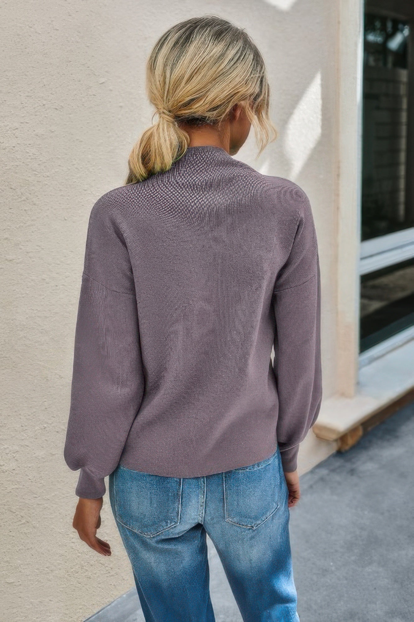 Drop Shoulder Solid Mock Neck Classic Knitted Sweater  Shop One Place
