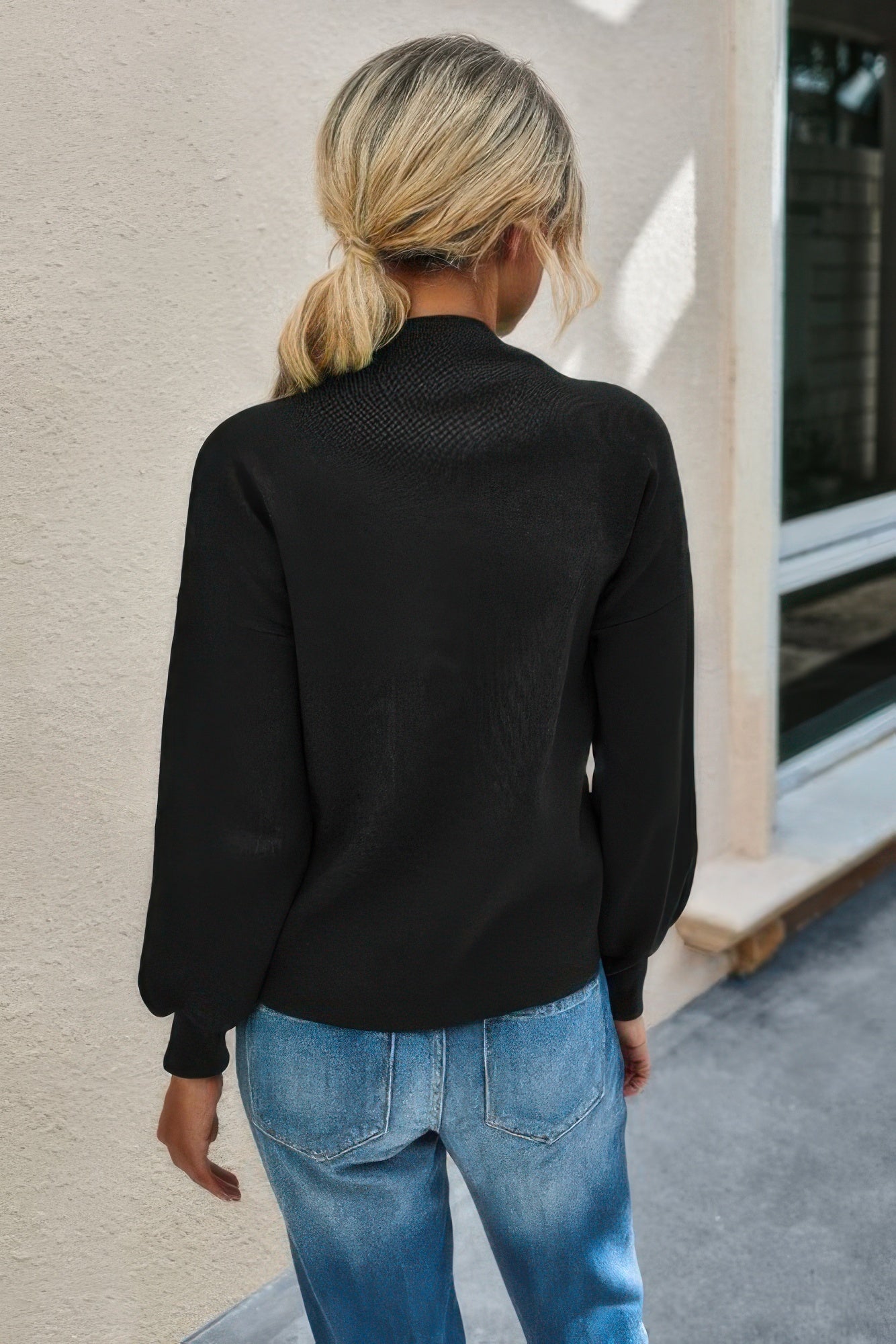 Drop Shoulder Solid Mock Neck Classic Knitted Sweater  Shop One Place