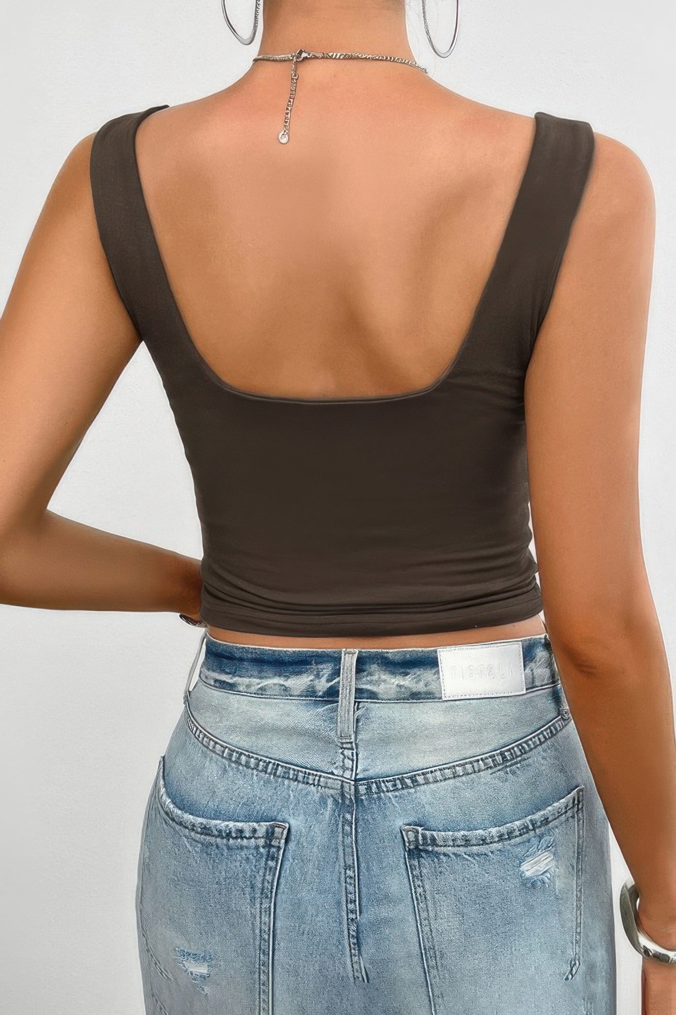 Solid Elastic Sleeveless Low Back Hot Top  Shop One Place