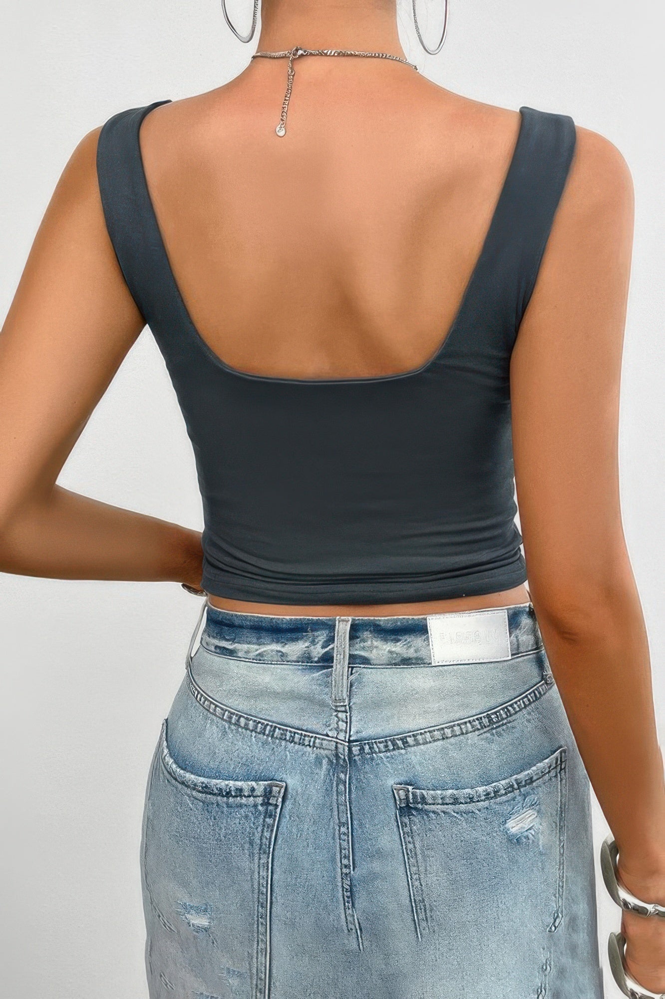 Solid Elastic Sleeveless Low Back Hot Top  Shop One Place