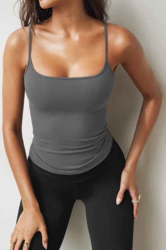 Solid Square Neck Sleeveless Slim Tank Top  Shop One Place