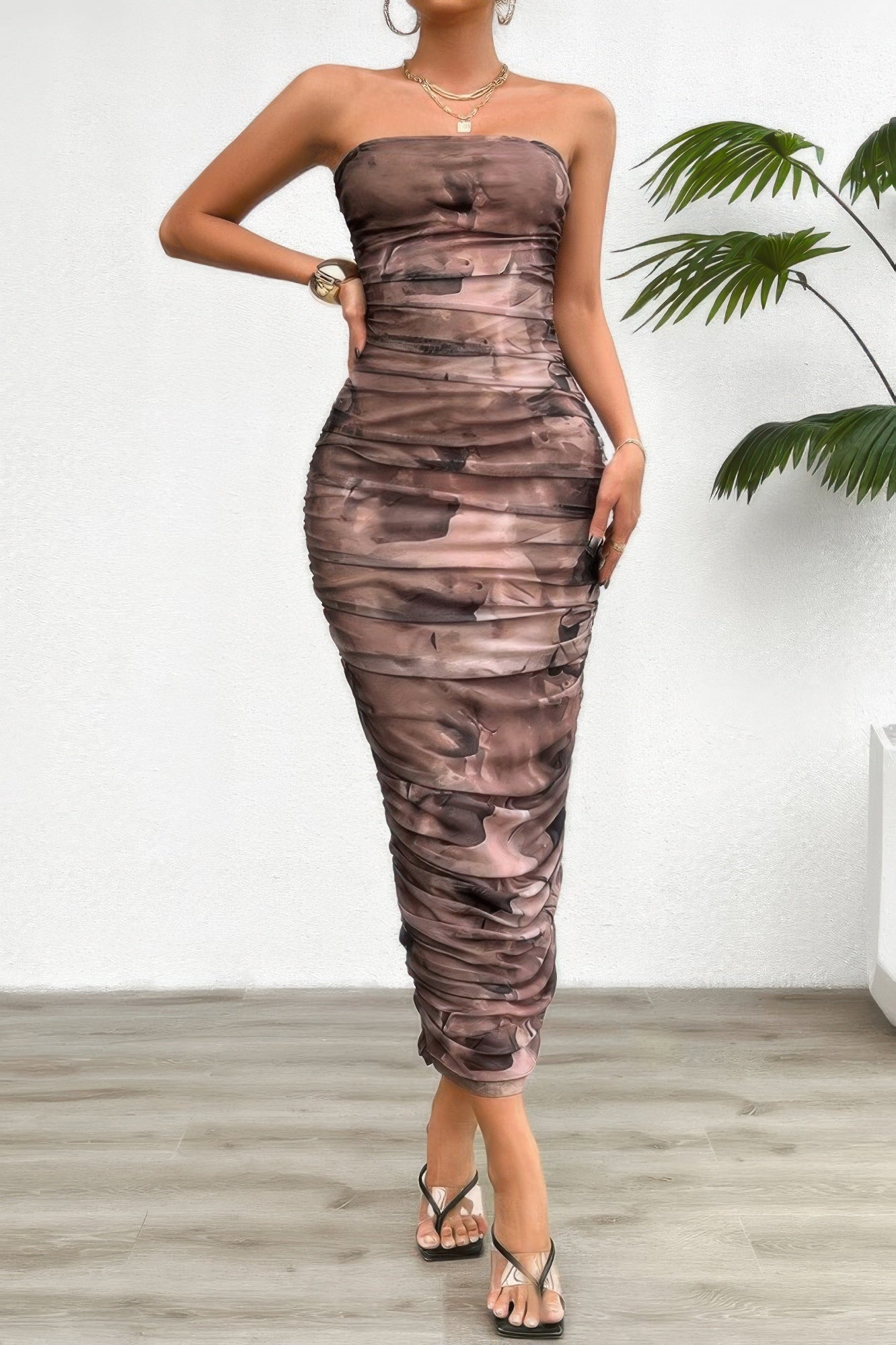 Off Shoulder Allover Print Pleated Bodycon Dress  Shop One Place