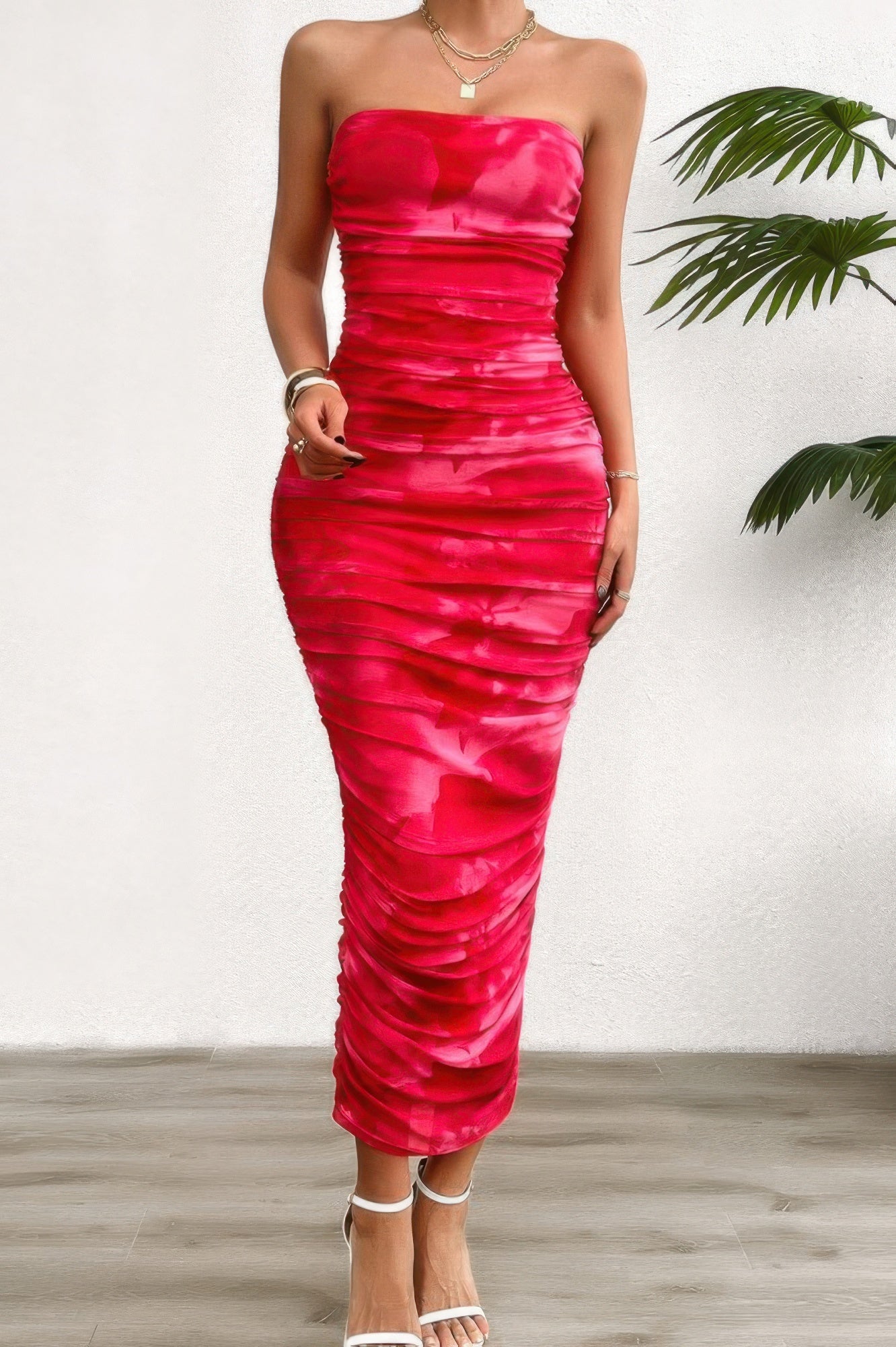 Off Shoulder Allover Print Pleated Bodycon Dress  Shop One Place