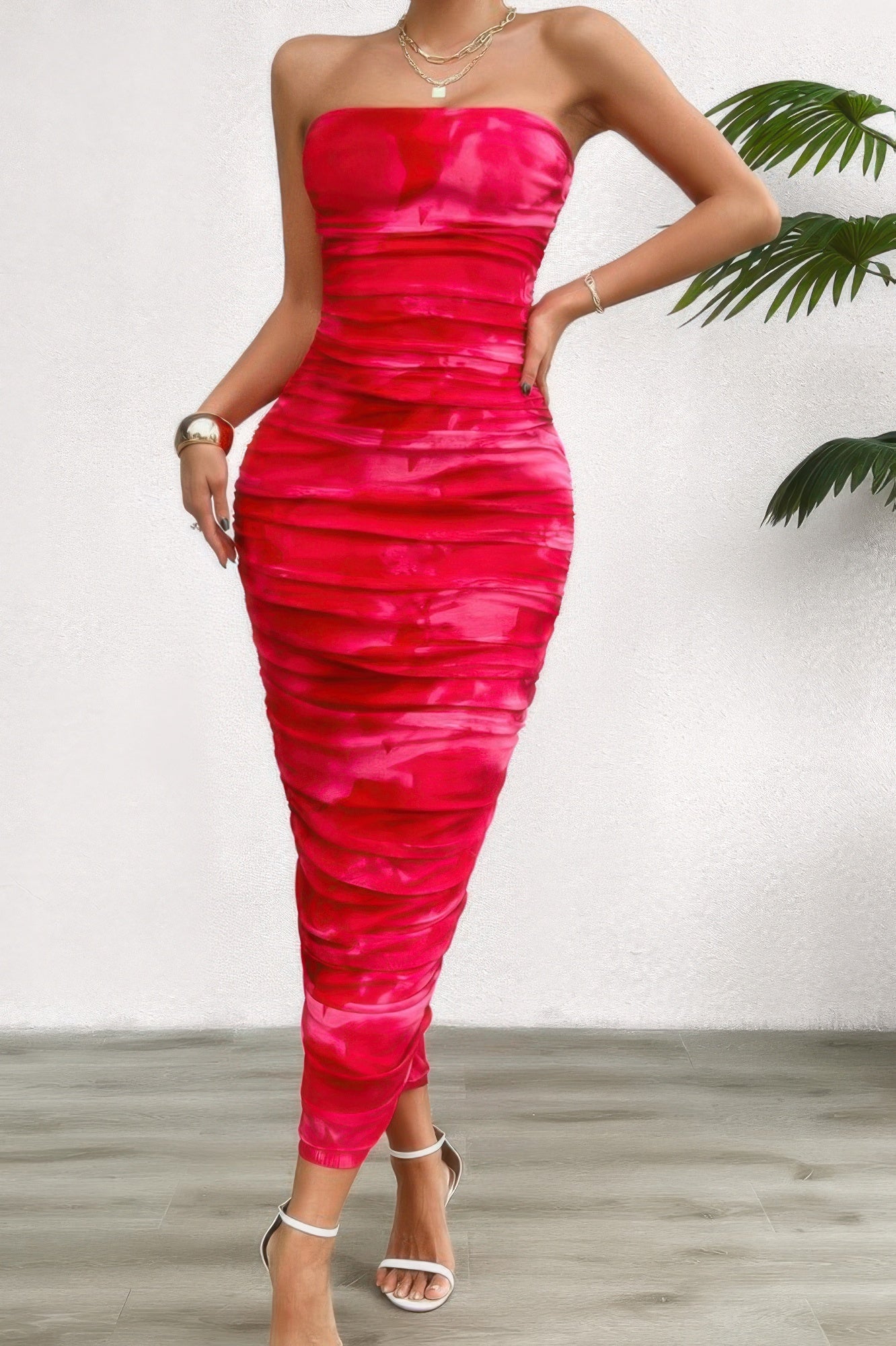Off Shoulder Allover Print Pleated Bodycon Dress  Shop One Place