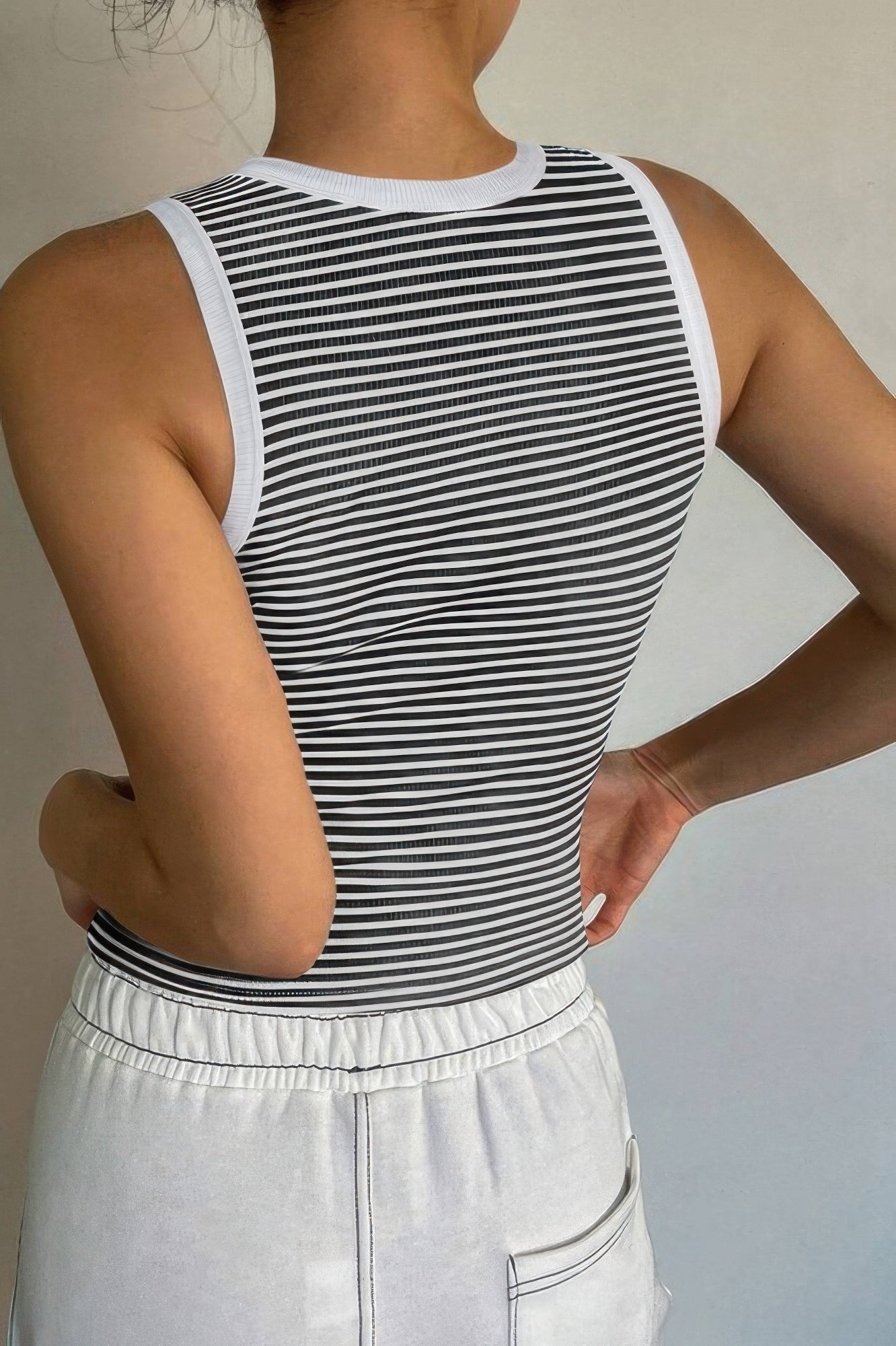 Striped Round Neck White Trim Crop Fitted Tank Top  Shop One Place