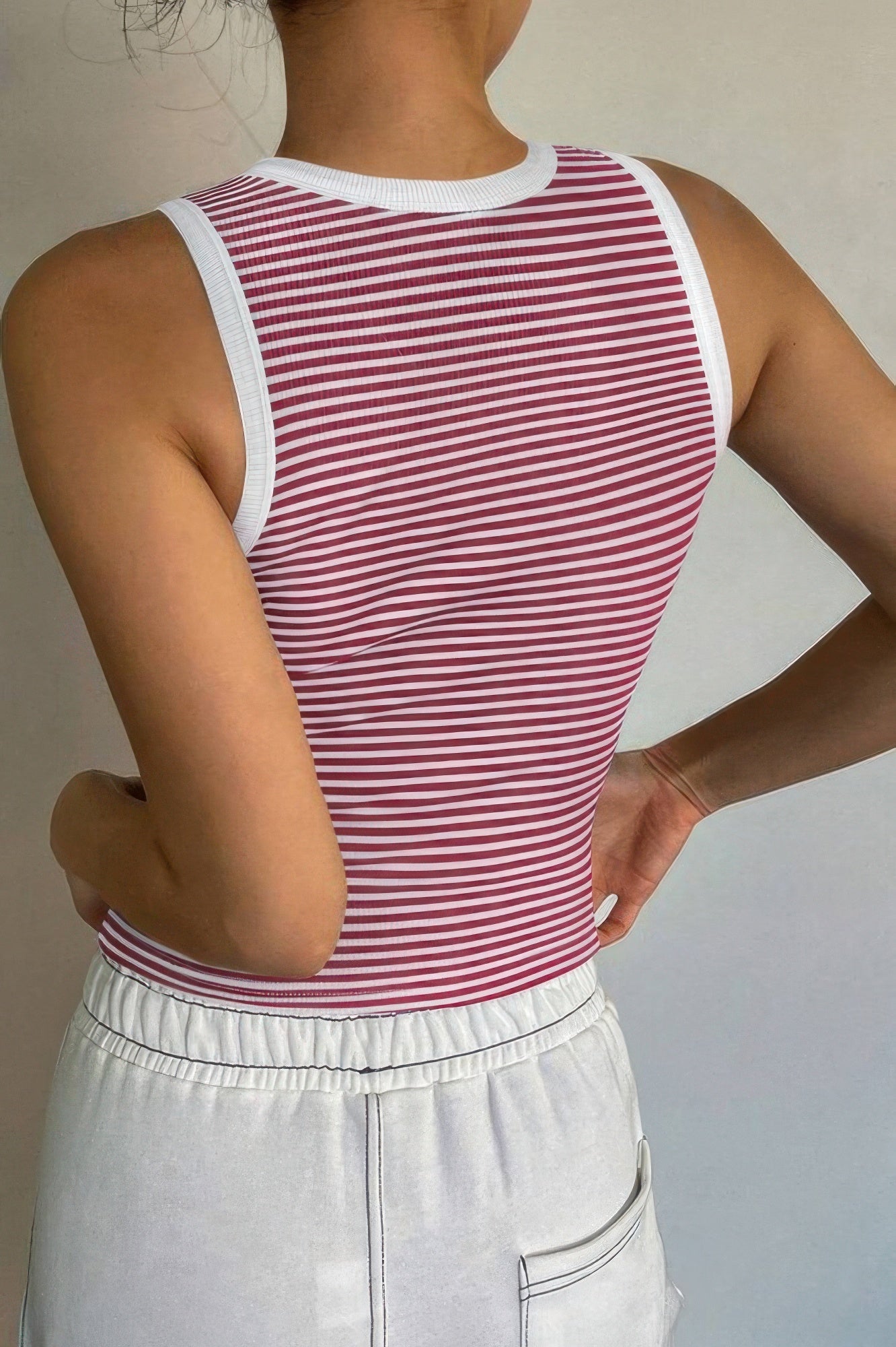 Striped Round Neck White Trim Crop Fitted Tank Top  Shop One Place
