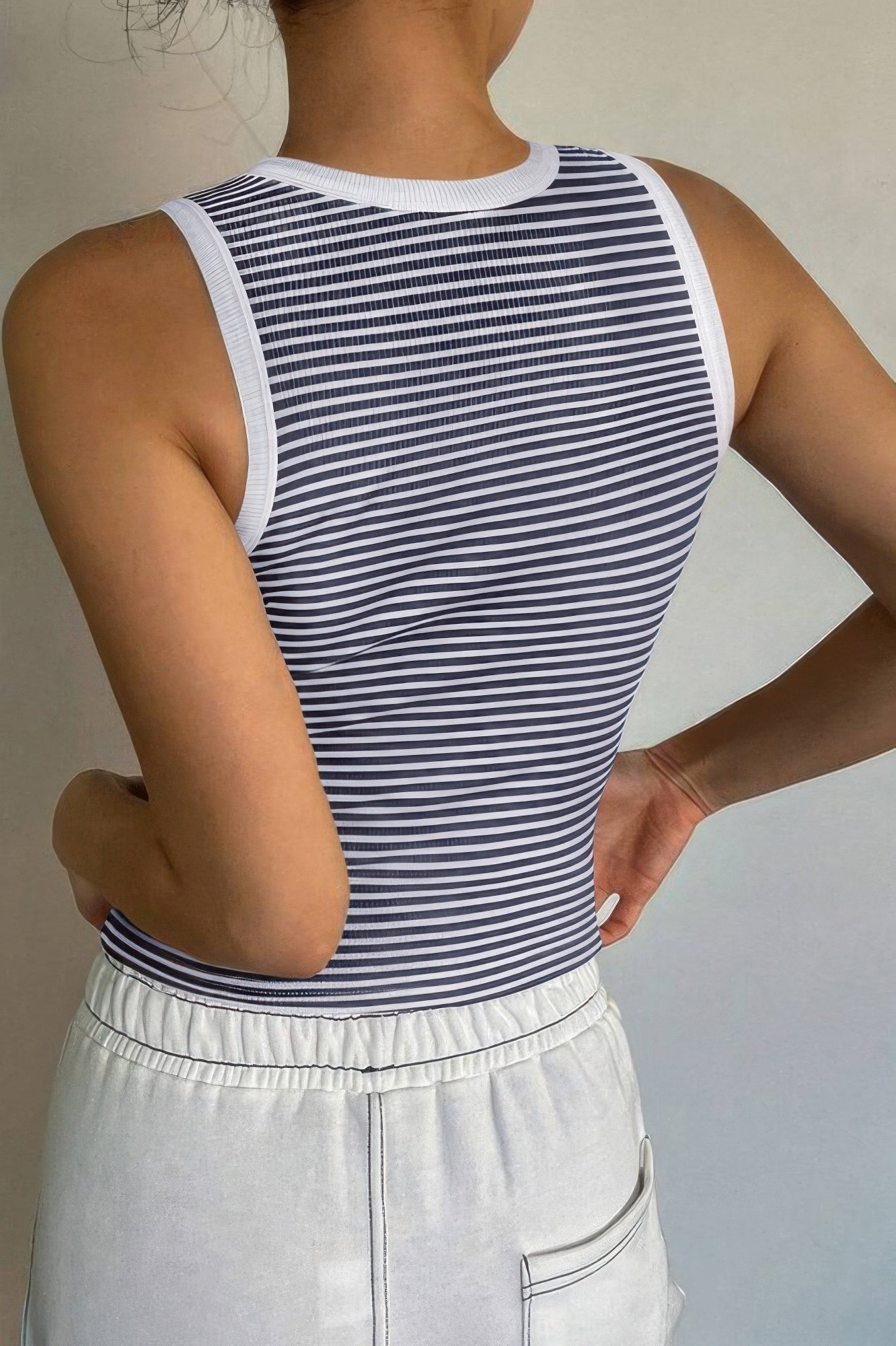 Striped Round Neck White Trim Crop Fitted Tank Top  Shop One Place