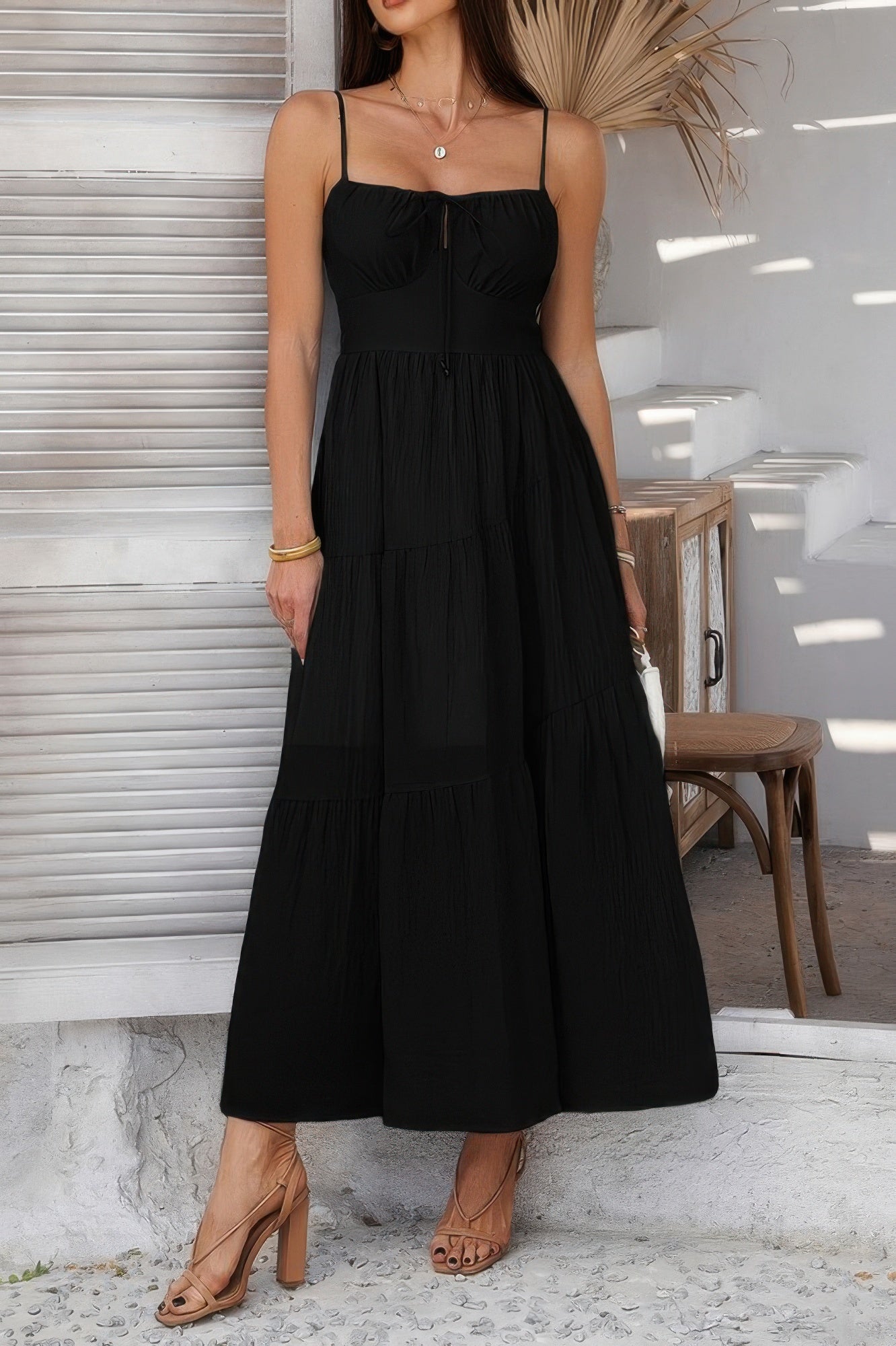 Solid Sleeveless Smocked Tiered Maxi Cami Dress  Shop One Place