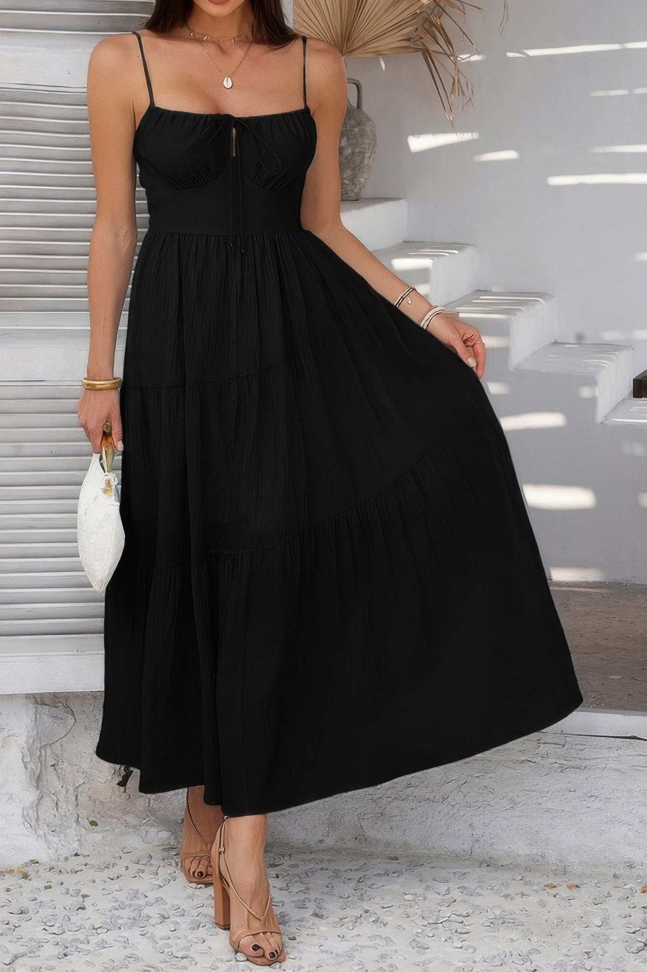 Solid Sleeveless Smocked Tiered Maxi Cami Dress  Shop One Place