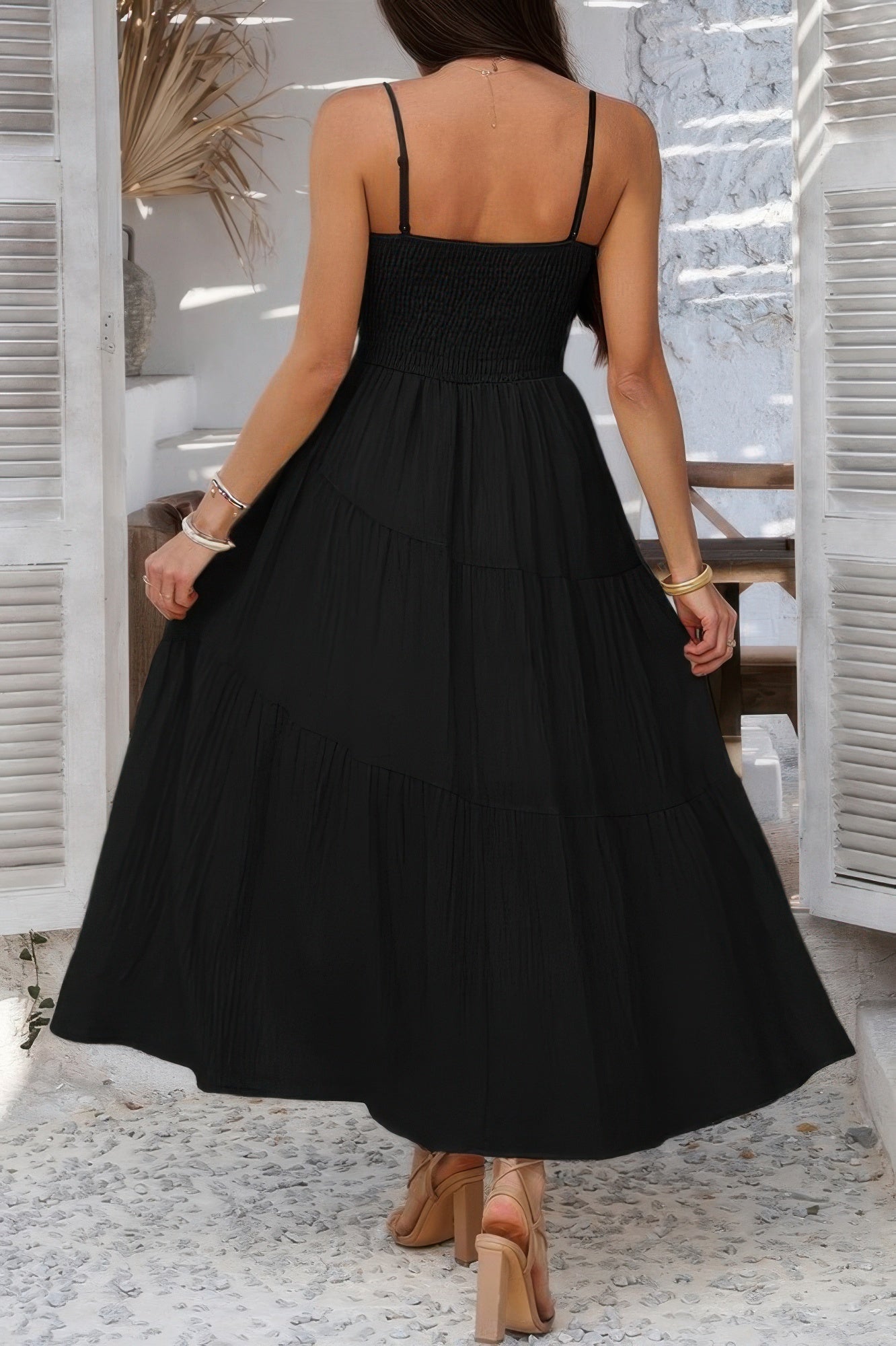 Solid Sleeveless Smocked Tiered Maxi Cami Dress  Shop One Place