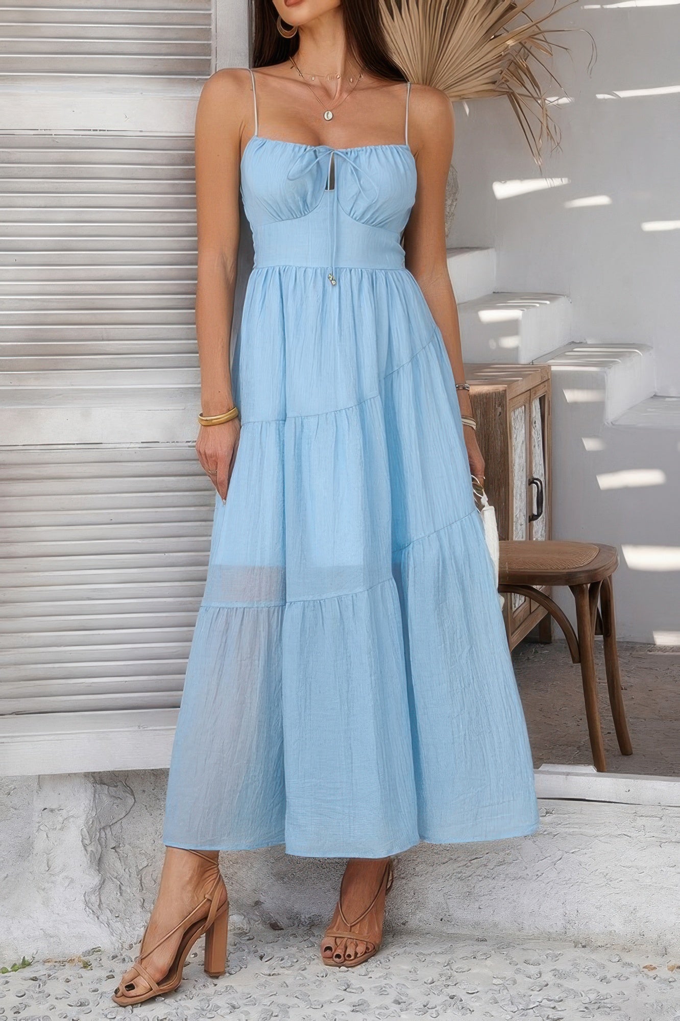 Solid Sleeveless Smocked Tiered Maxi Cami Dress  Shop One Place