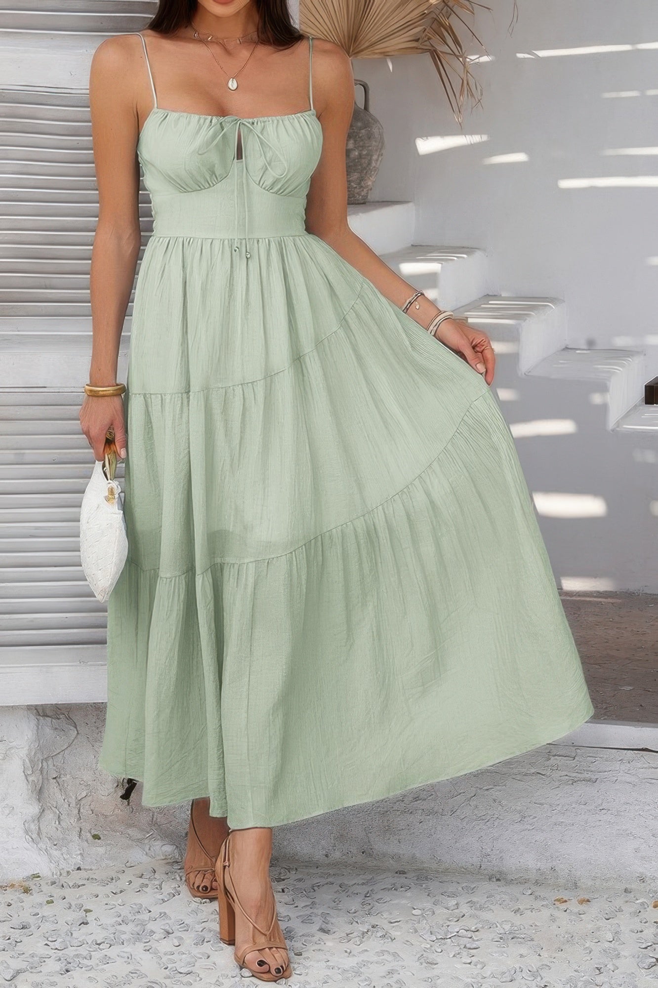 Solid Sleeveless Smocked Tiered Maxi Cami Dress  Shop One Place