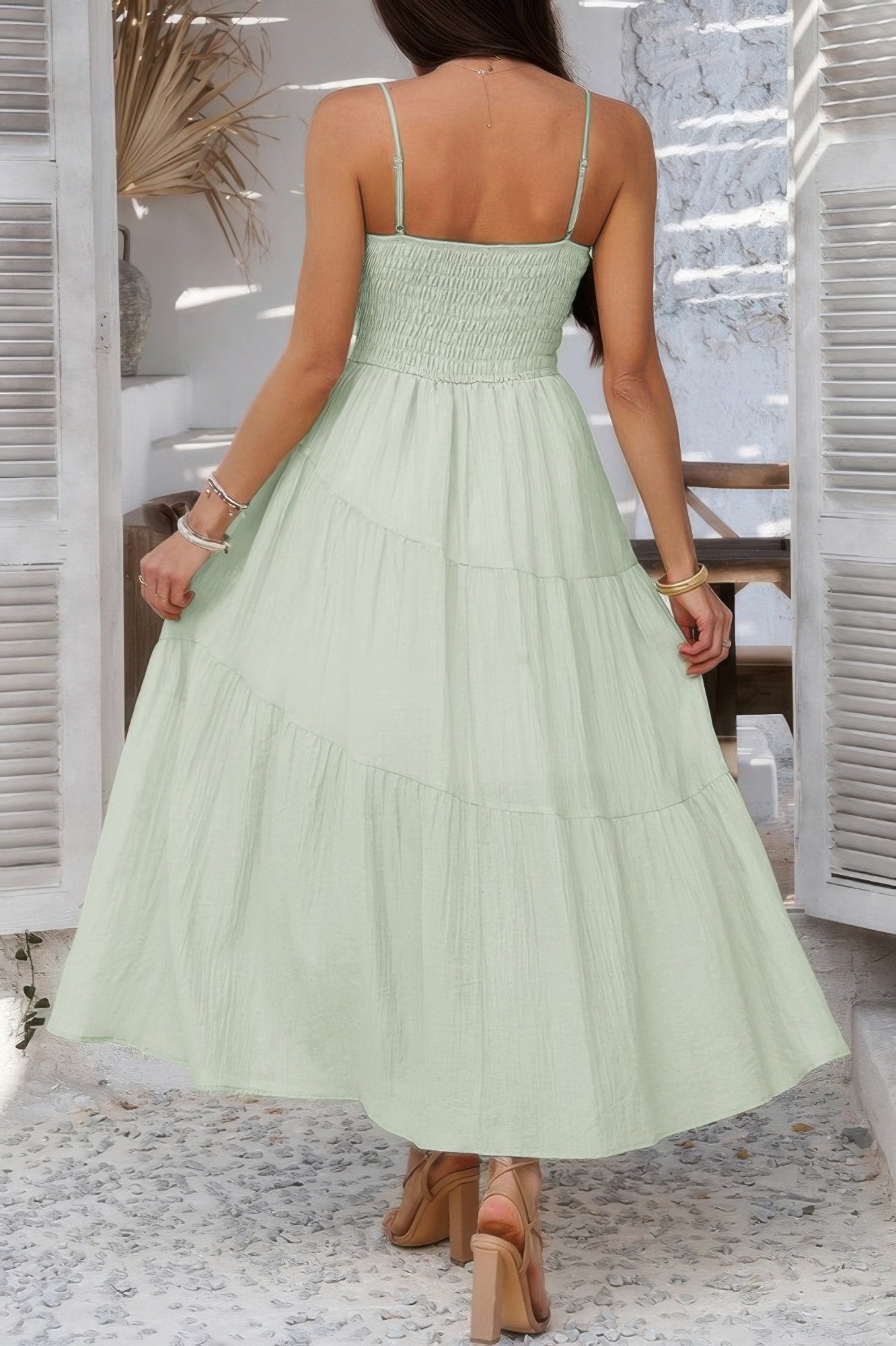 Solid Sleeveless Smocked Tiered Maxi Cami Dress  Shop One Place