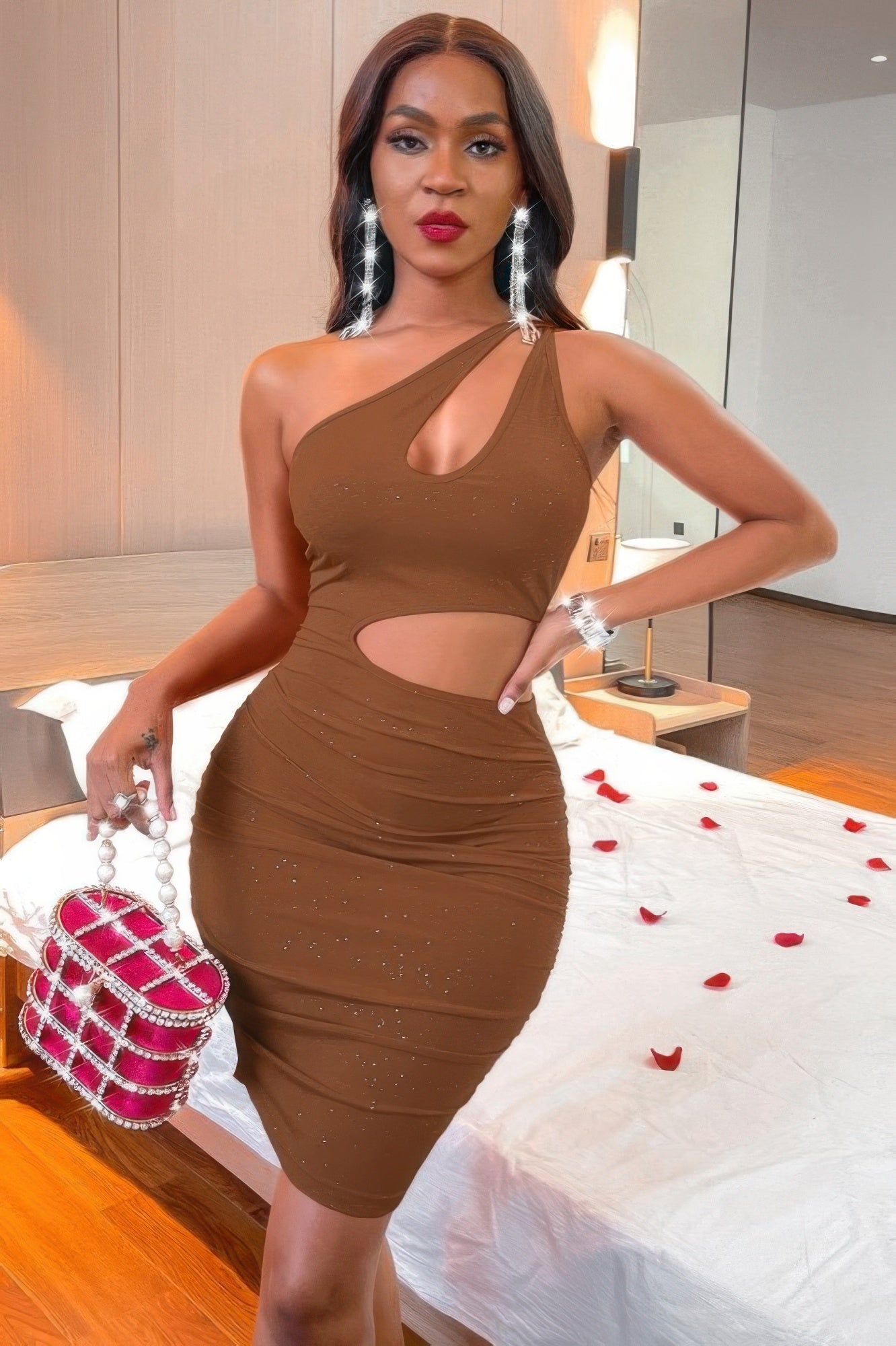 One Shoulder Sleeveless Cutout Bodycon Dress  Shop One Place