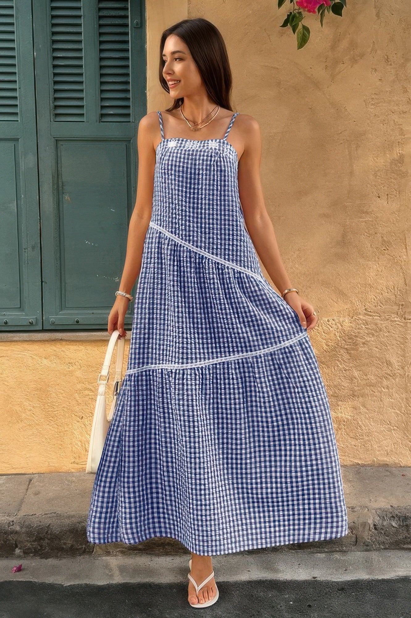 Suspenders Plaid Color Block A Line Dress  Shop One Place