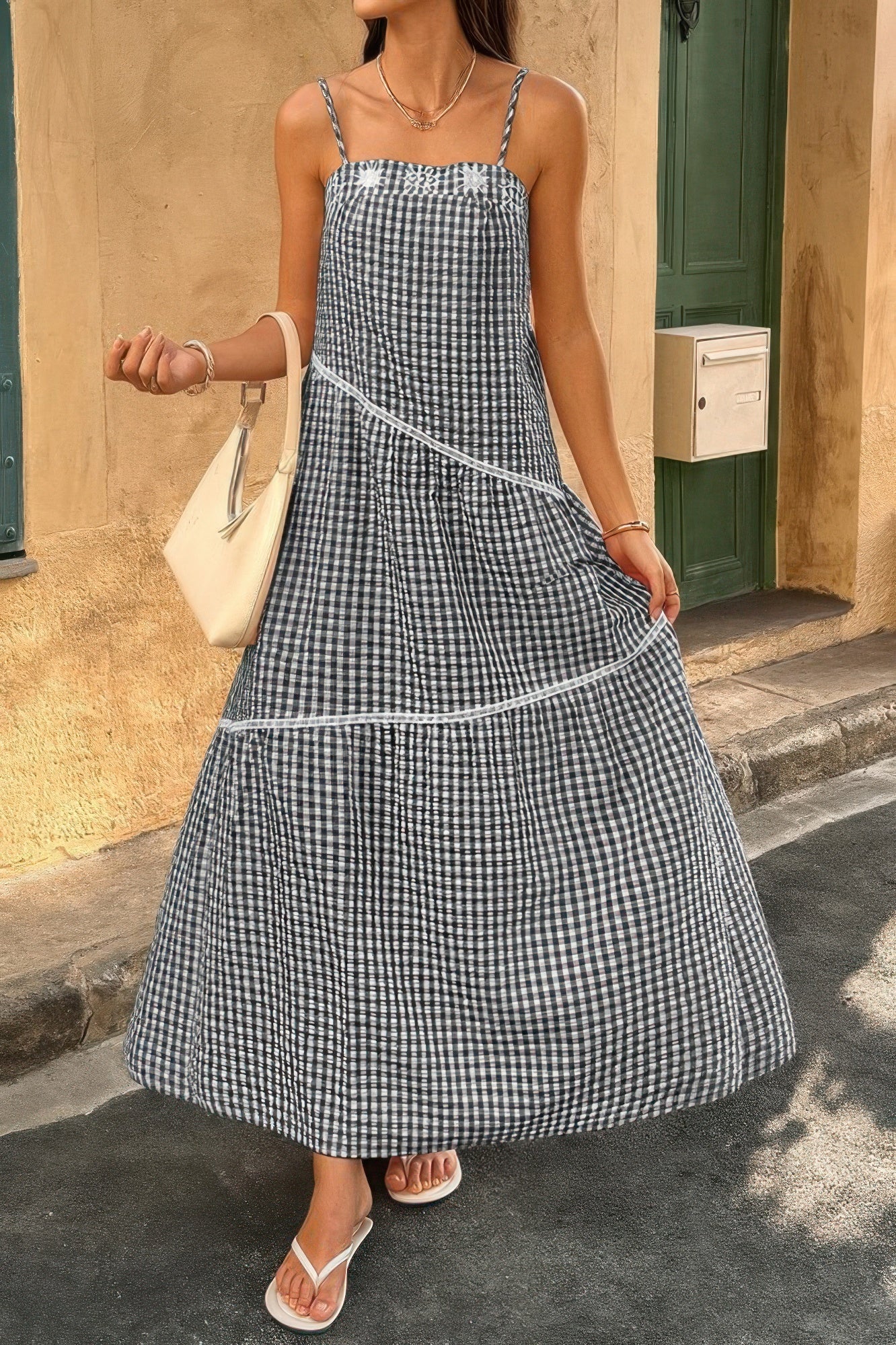 Suspenders Plaid Color Block A Line Dress  Shop One Place